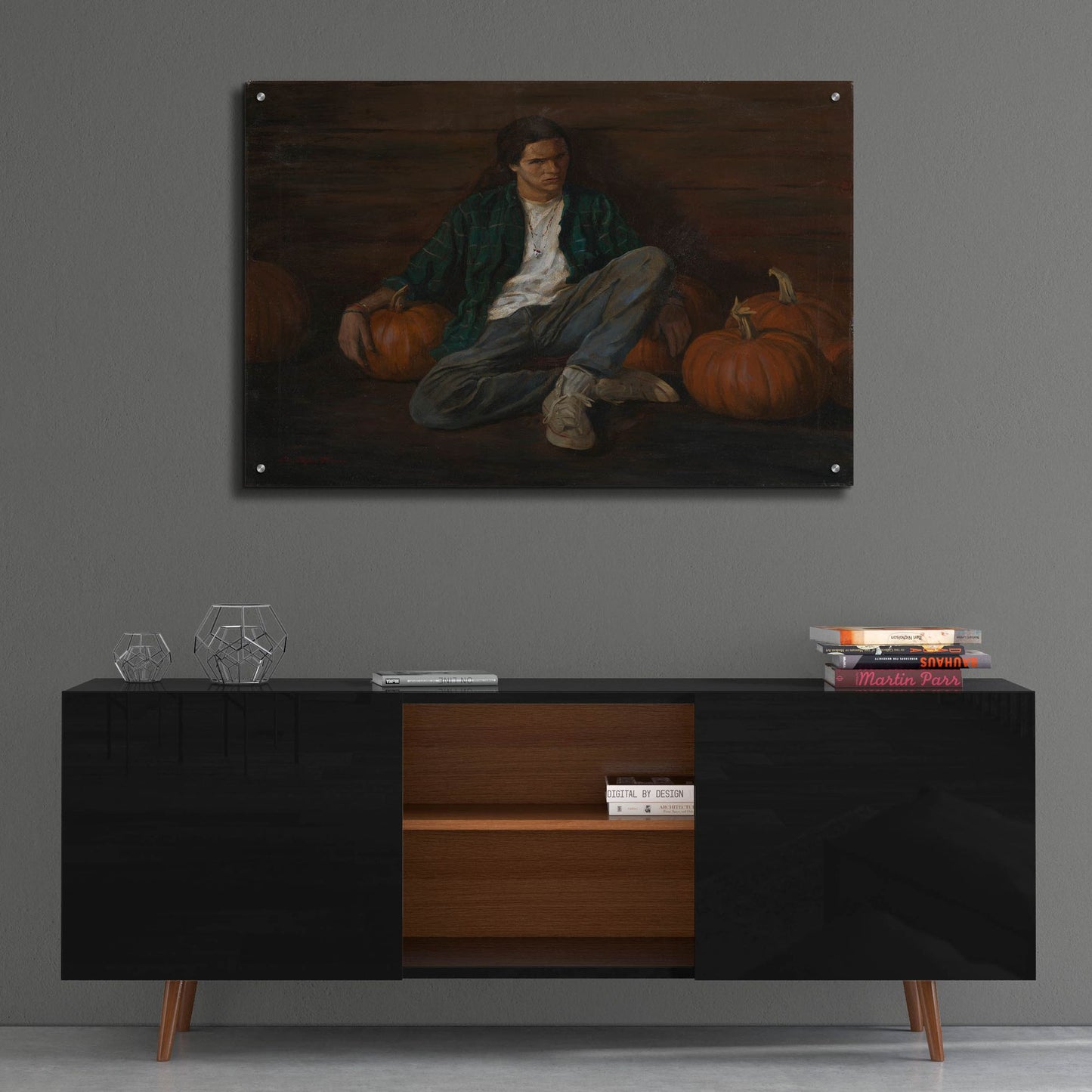 Epic Art 'Jamie With Pumpkins' by Christopher Pierce, Acrylic Glass Wall Art,36x24