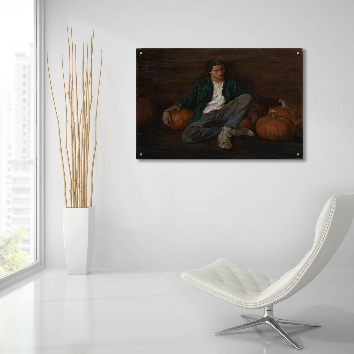 Epic Art 'Jamie With Pumpkins' by Christopher Pierce, Acrylic Glass Wall Art,36x24