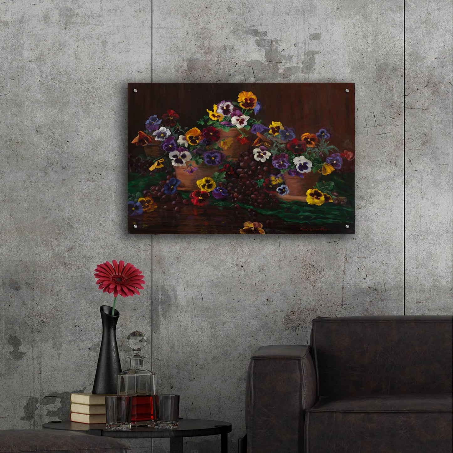 Epic Art 'Pansies In Terracotta' by Christopher Pierce, Acrylic Glass Wall Art,36x24