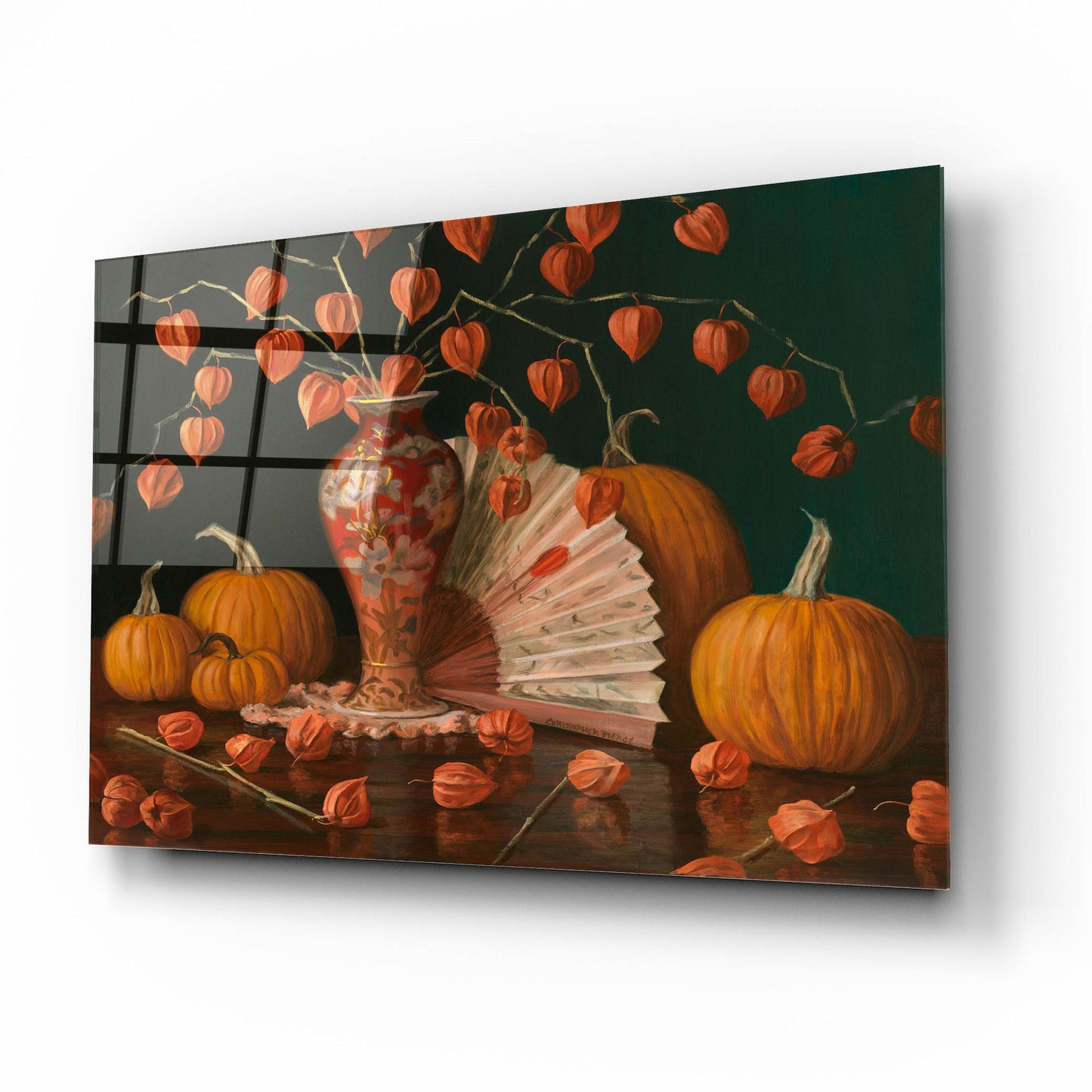 Epic Art 'Chinese Lanterns Pumpkin And Fan' by Christopher Pierce, Acrylic Glass Wall Art,16x12