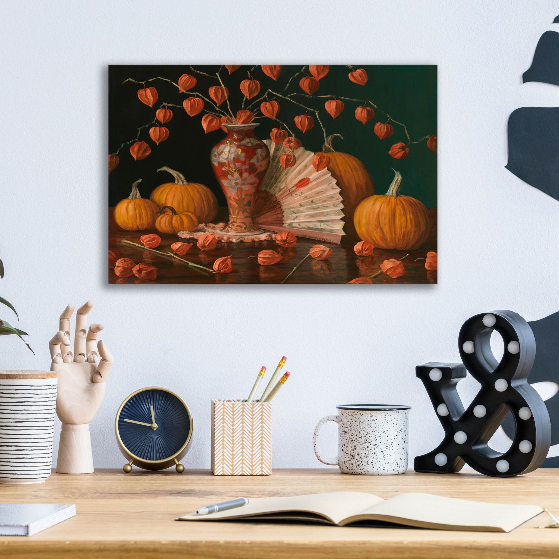 Epic Art 'Chinese Lanterns Pumpkin And Fan' by Christopher Pierce, Acrylic Glass Wall Art,16x12