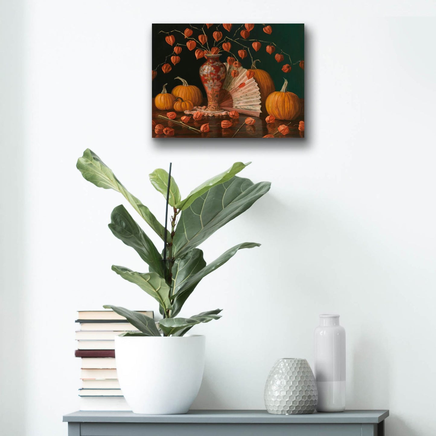 Epic Art 'Chinese Lanterns Pumpkin And Fan' by Christopher Pierce, Acrylic Glass Wall Art,16x12