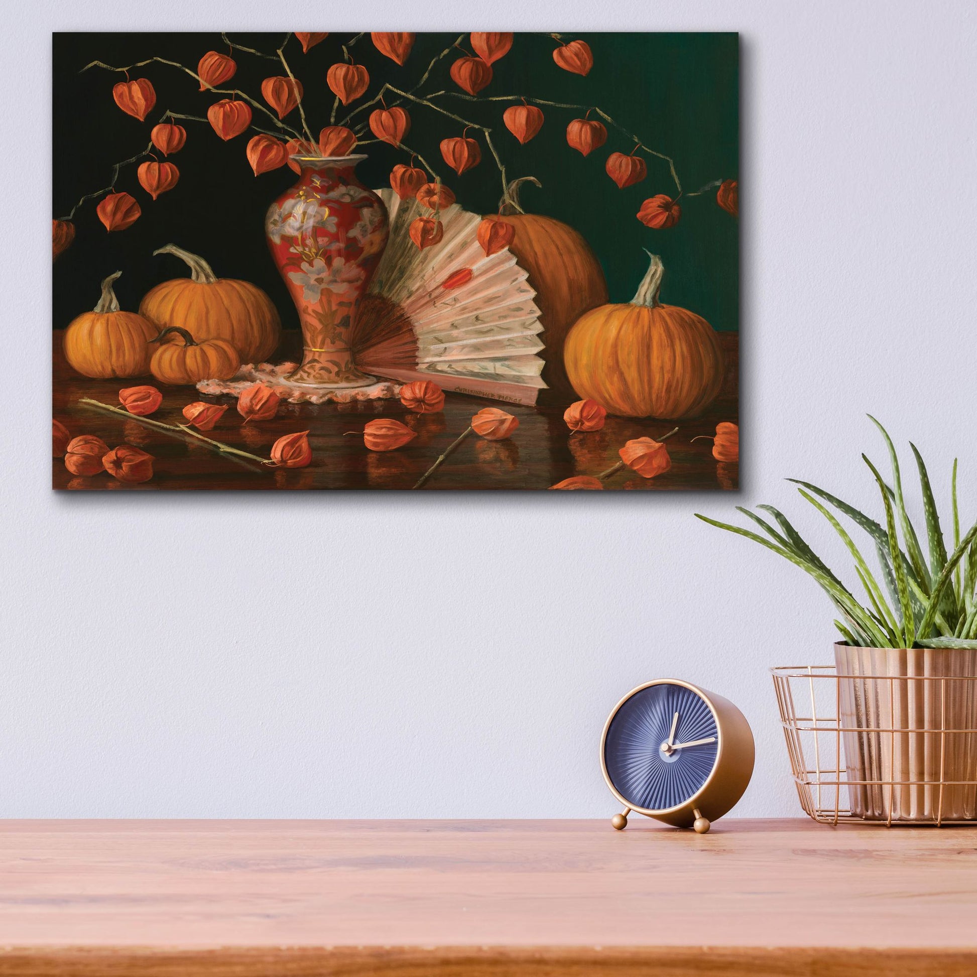 Epic Art 'Chinese Lanterns Pumpkin And Fan' by Christopher Pierce, Acrylic Glass Wall Art,16x12