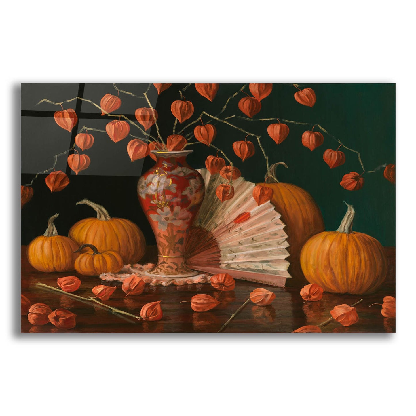 Epic Art 'Chinese Lanterns Pumpkin And Fan' by Christopher Pierce, Acrylic Glass Wall Art,16x12