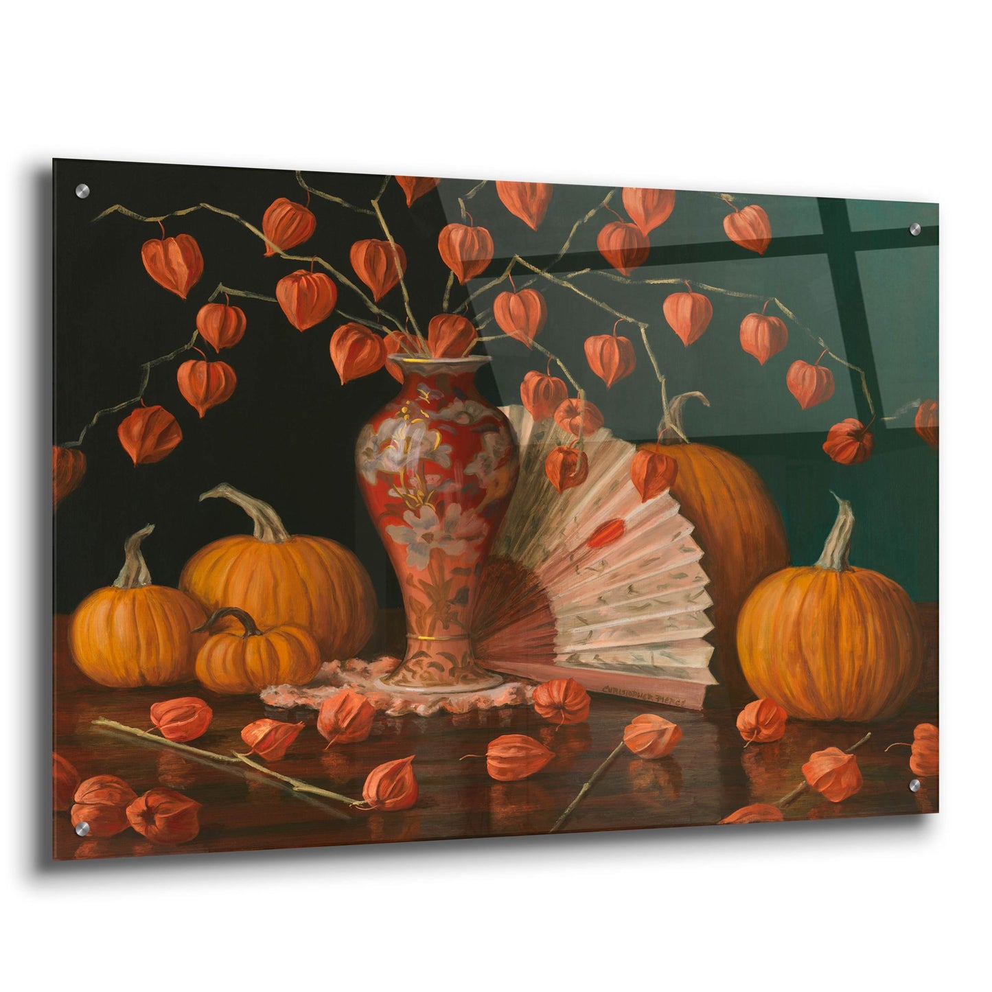 Epic Art 'Chinese Lanterns Pumpkin And Fan' by Christopher Pierce, Acrylic Glass Wall Art,36x24