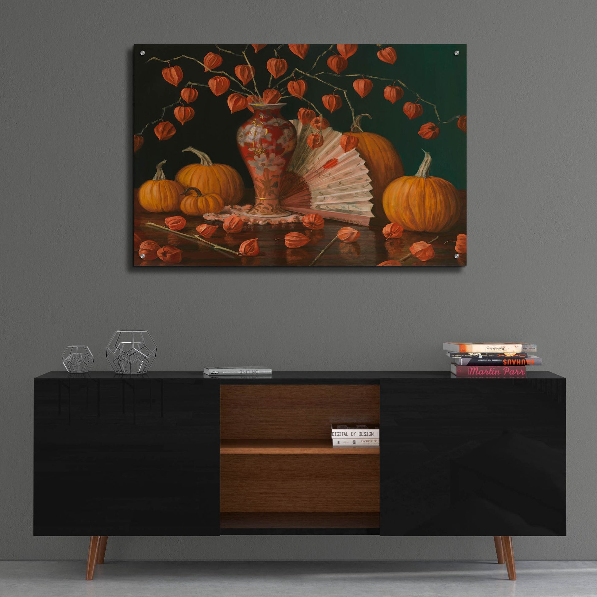 Epic Art 'Chinese Lanterns Pumpkin And Fan' by Christopher Pierce, Acrylic Glass Wall Art,36x24