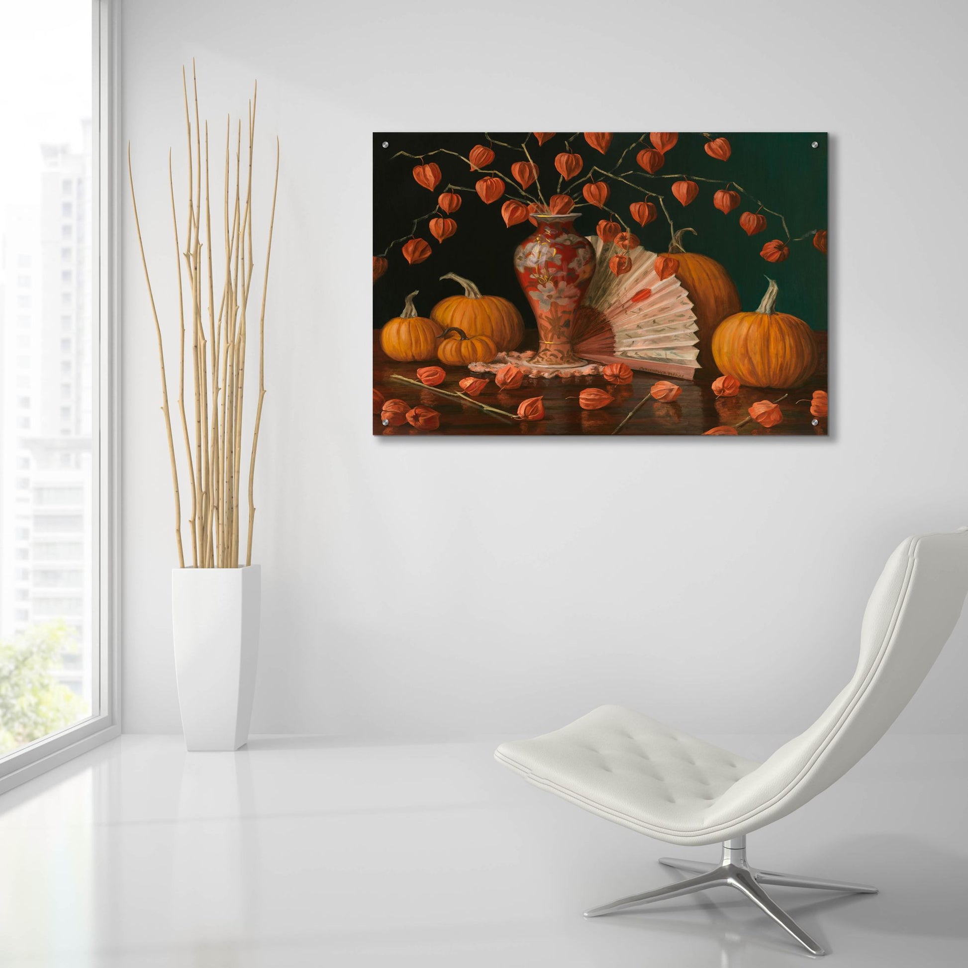 Epic Art 'Chinese Lanterns Pumpkin And Fan' by Christopher Pierce, Acrylic Glass Wall Art,36x24