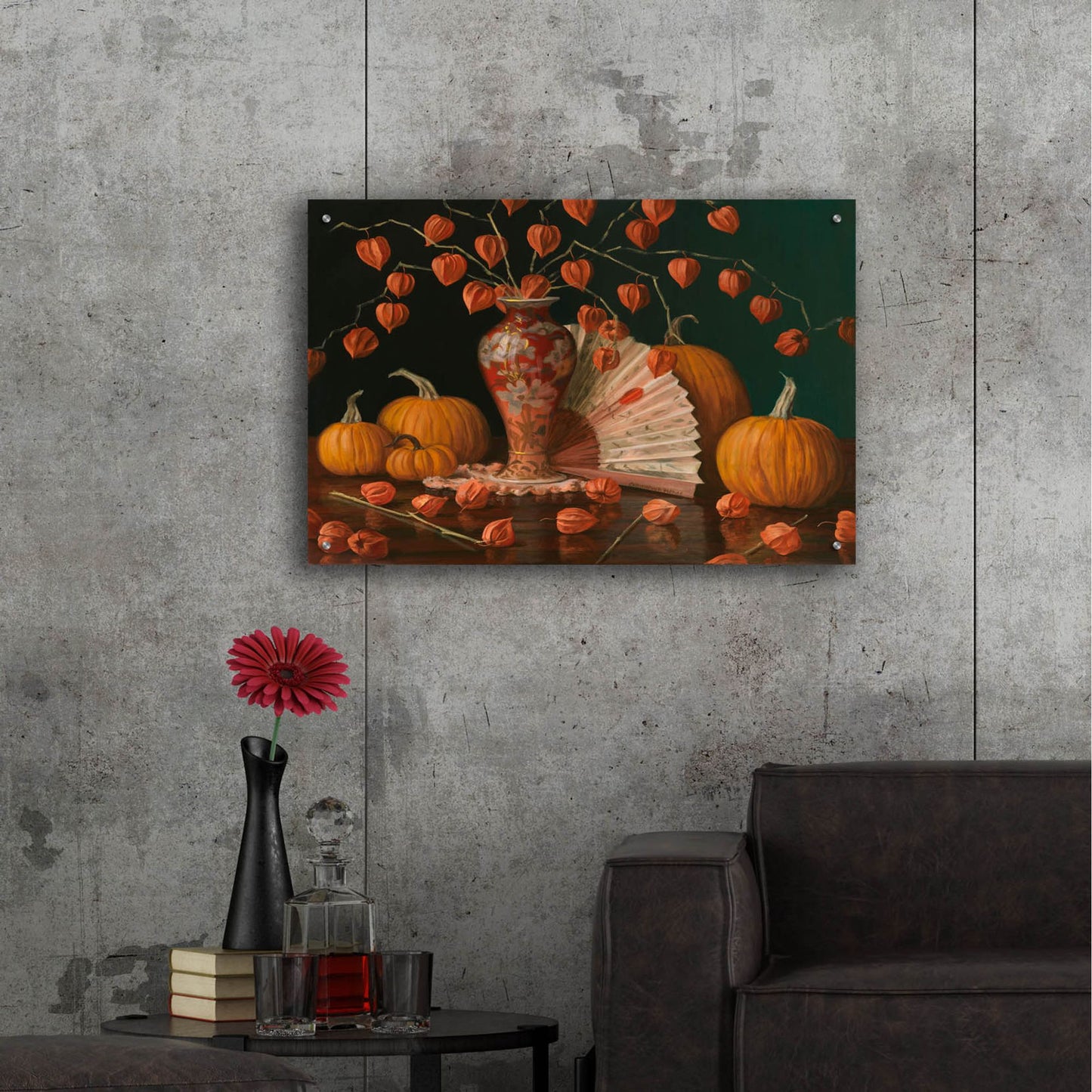 Epic Art 'Chinese Lanterns Pumpkin And Fan' by Christopher Pierce, Acrylic Glass Wall Art,36x24