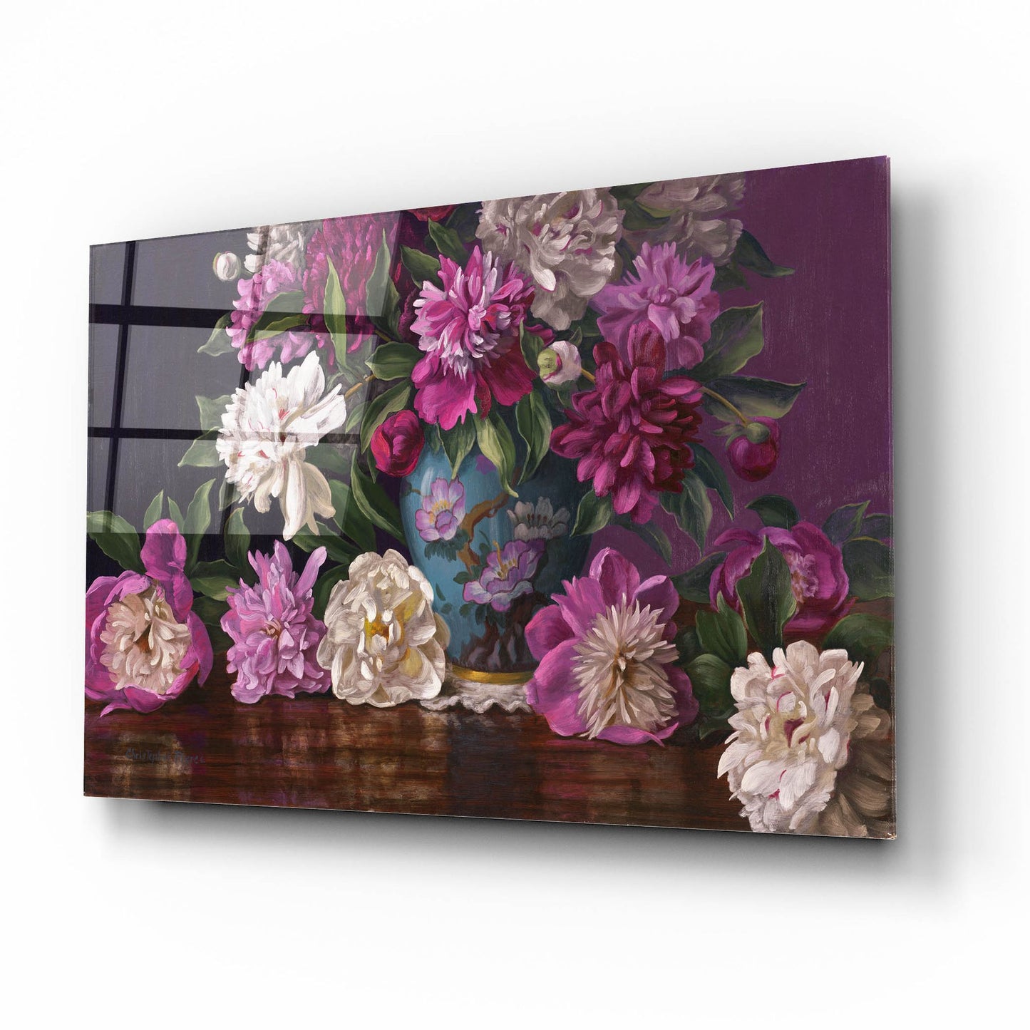 Epic Art 'Peonies In A Blue Vase' by Christopher Pierce, Acrylic Glass Wall Art,16x12