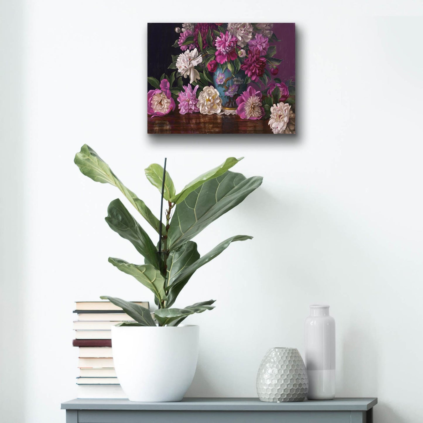 Epic Art 'Peonies In A Blue Vase' by Christopher Pierce, Acrylic Glass Wall Art,16x12