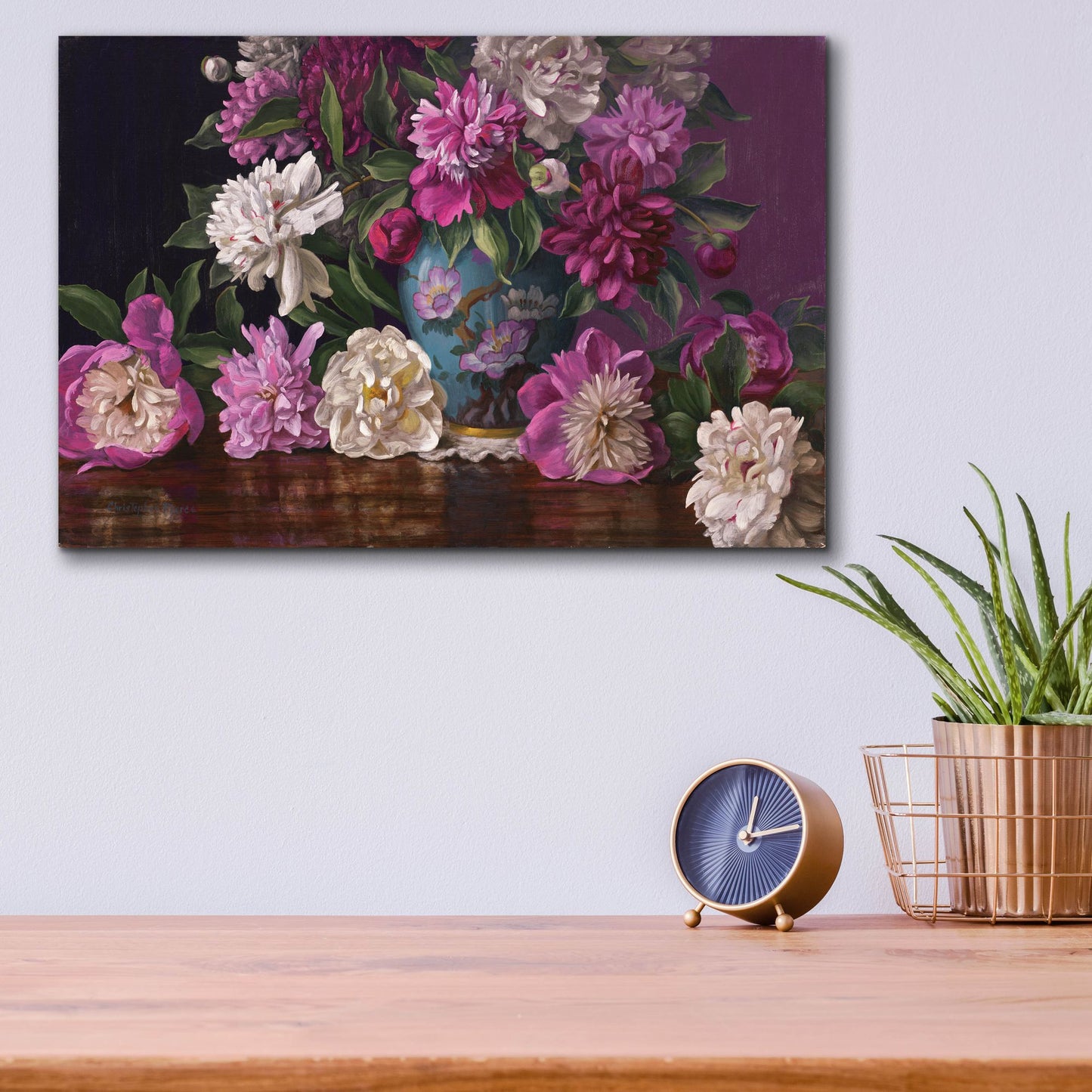 Epic Art 'Peonies In A Blue Vase' by Christopher Pierce, Acrylic Glass Wall Art,16x12