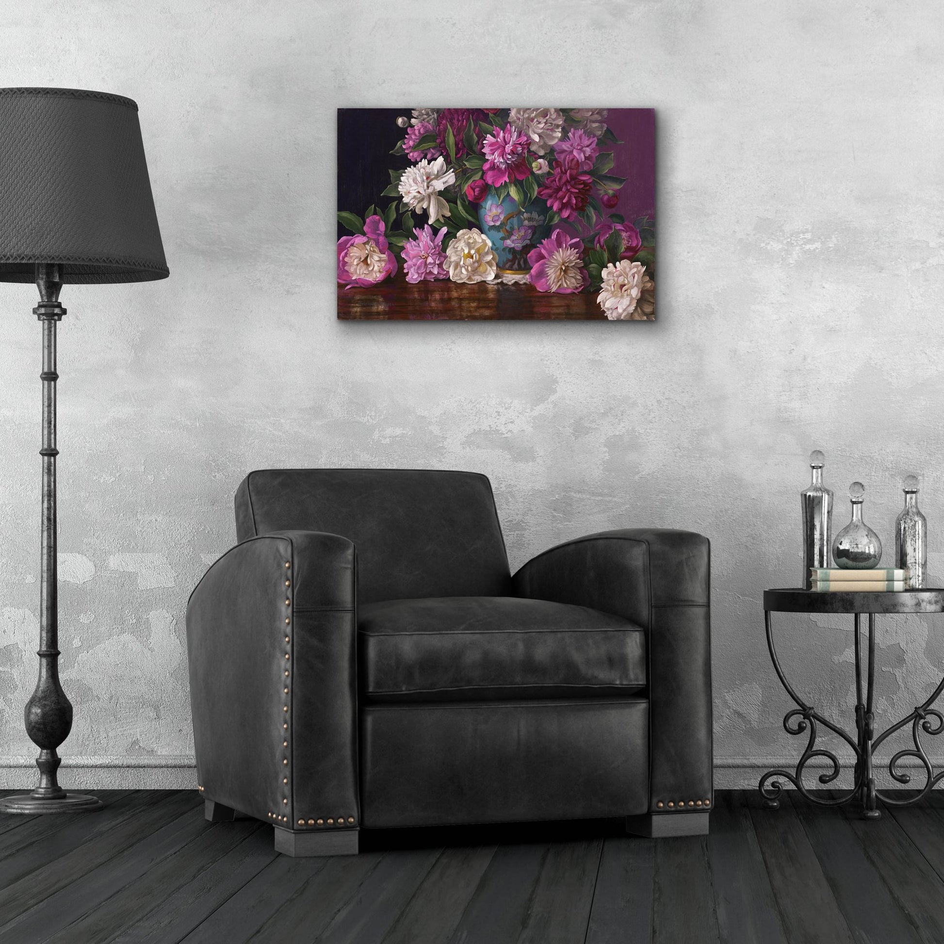 Epic Art 'Peonies In A Blue Vase' by Christopher Pierce, Acrylic Glass Wall Art,24x16