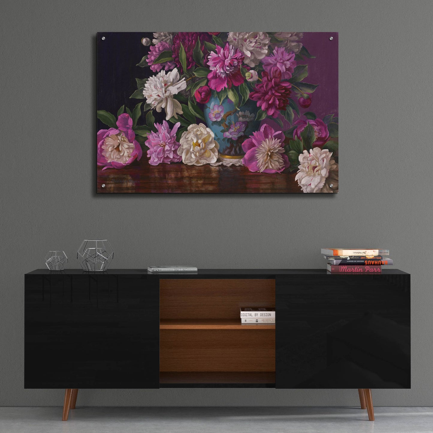 Epic Art 'Peonies In A Blue Vase' by Christopher Pierce, Acrylic Glass Wall Art,36x24