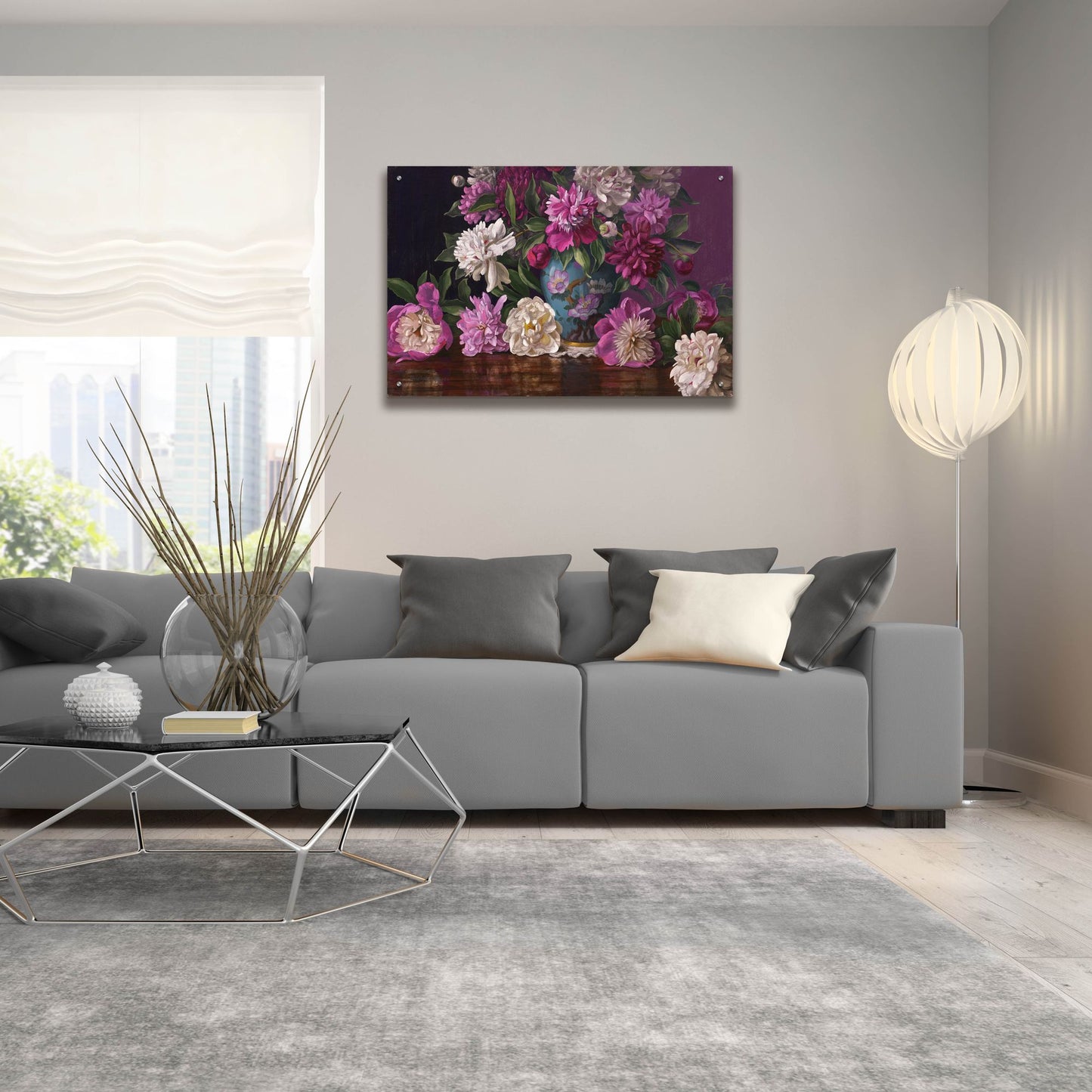 Epic Art 'Peonies In A Blue Vase' by Christopher Pierce, Acrylic Glass Wall Art,36x24