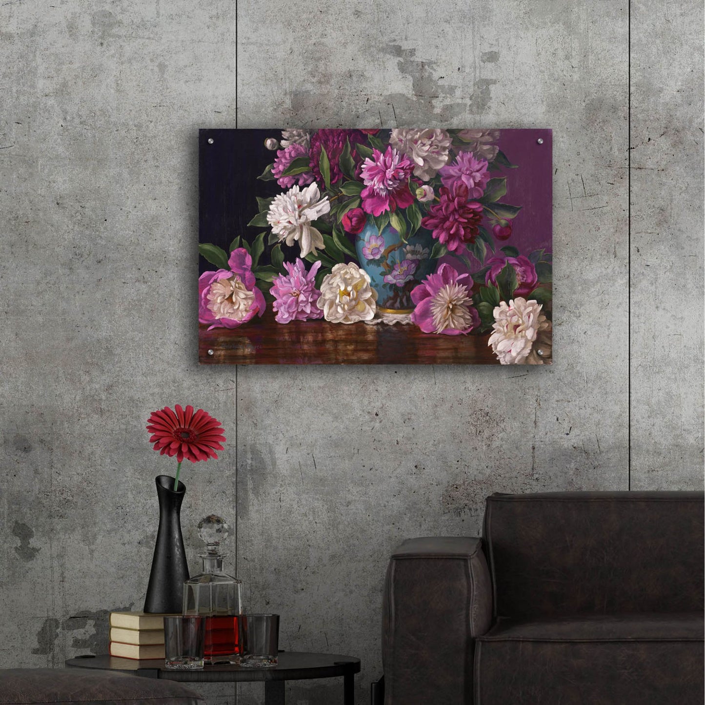 Epic Art 'Peonies In A Blue Vase' by Christopher Pierce, Acrylic Glass Wall Art,36x24