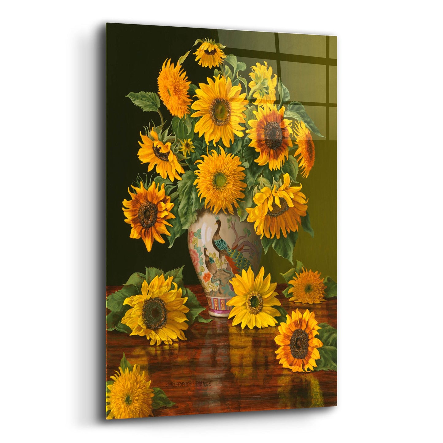 Epic Art 'Sunflowers In A Peacock Vase' by Christopher Pierce, Acrylic Glass Wall Art,12x16