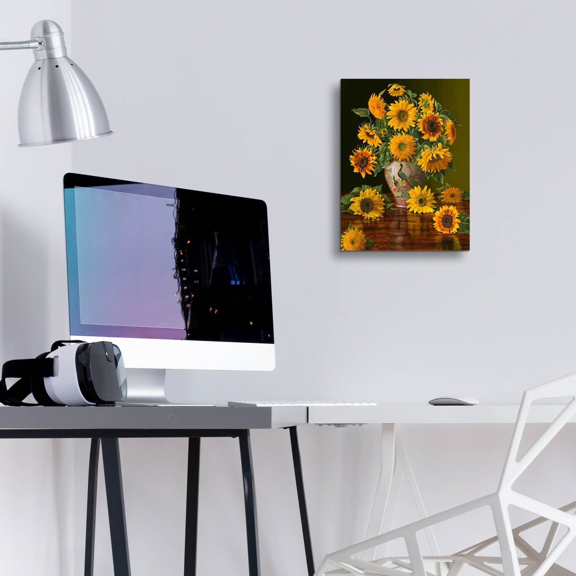 Epic Art 'Sunflowers In A Peacock Vase' by Christopher Pierce, Acrylic Glass Wall Art,12x16