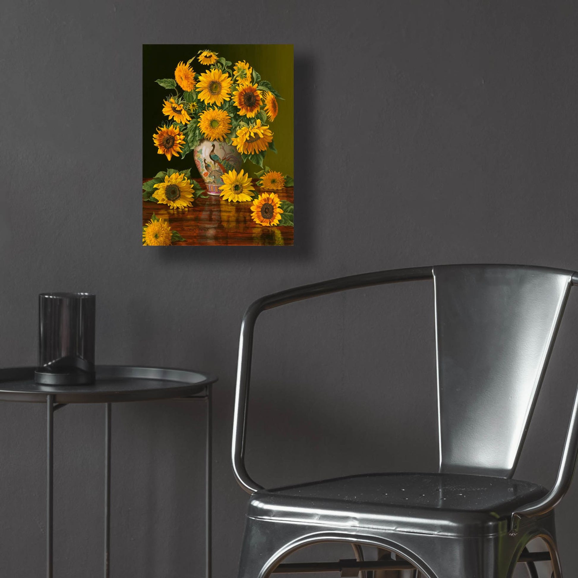 Epic Art 'Sunflowers In A Peacock Vase' by Christopher Pierce, Acrylic Glass Wall Art,12x16