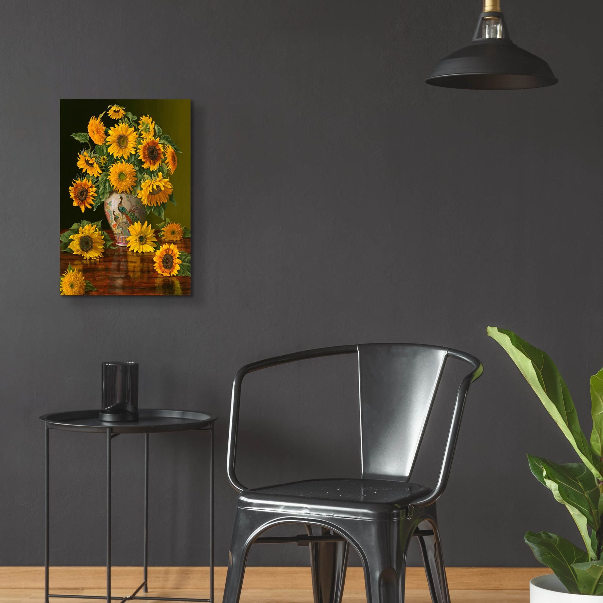 Epic Art 'Sunflowers In A Peacock Vase' by Christopher Pierce, Acrylic Glass Wall Art,16x24