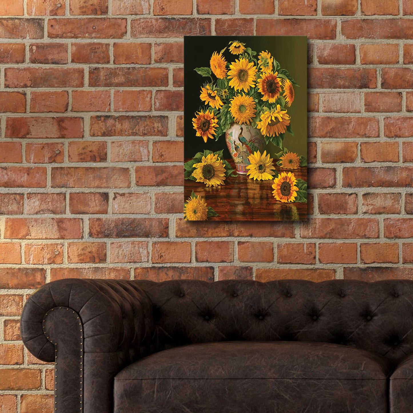 Epic Art 'Sunflowers In A Peacock Vase' by Christopher Pierce, Acrylic Glass Wall Art,16x24