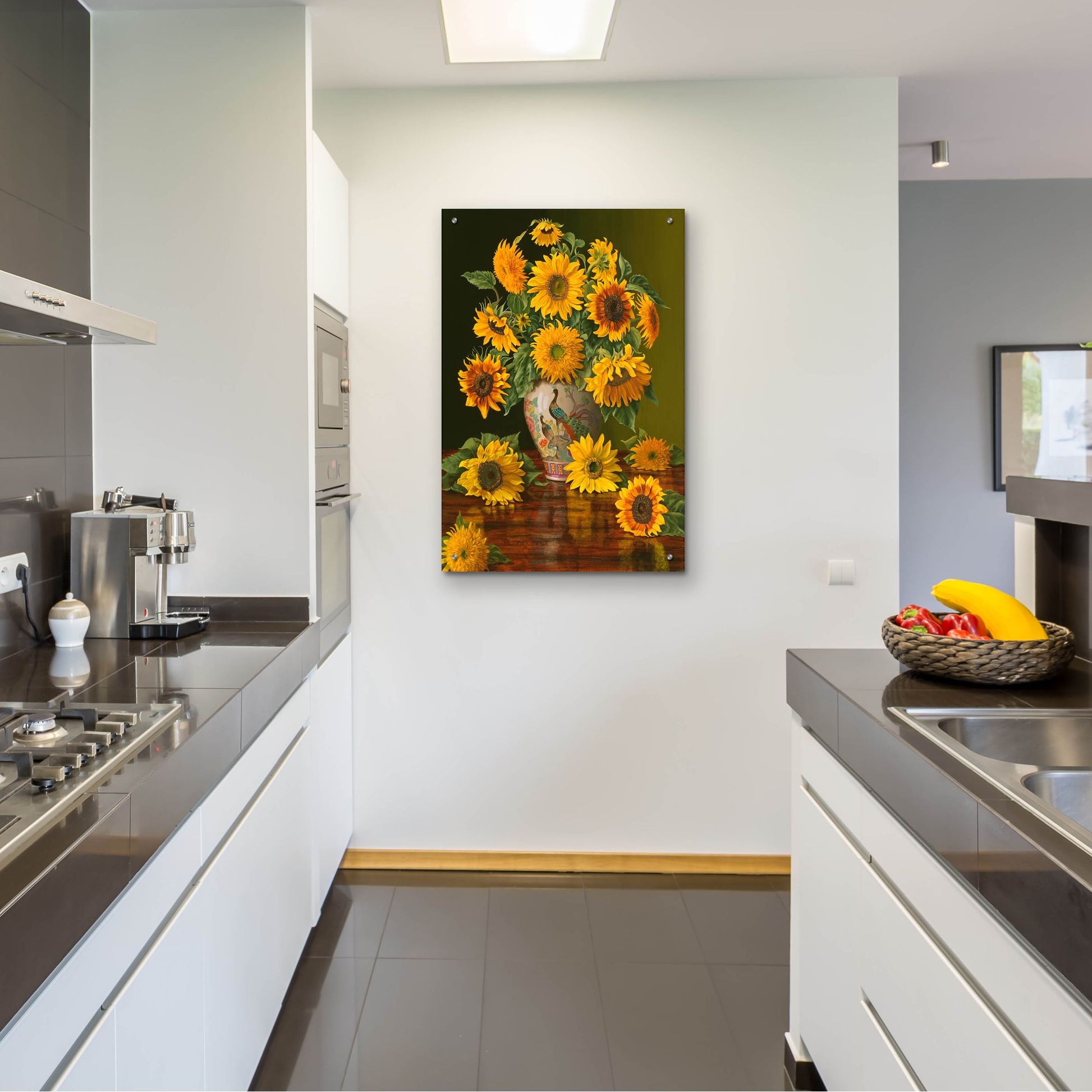 Epic Art 'Sunflowers In A Peacock Vase' by Christopher Pierce, Acrylic Glass Wall Art,24x36