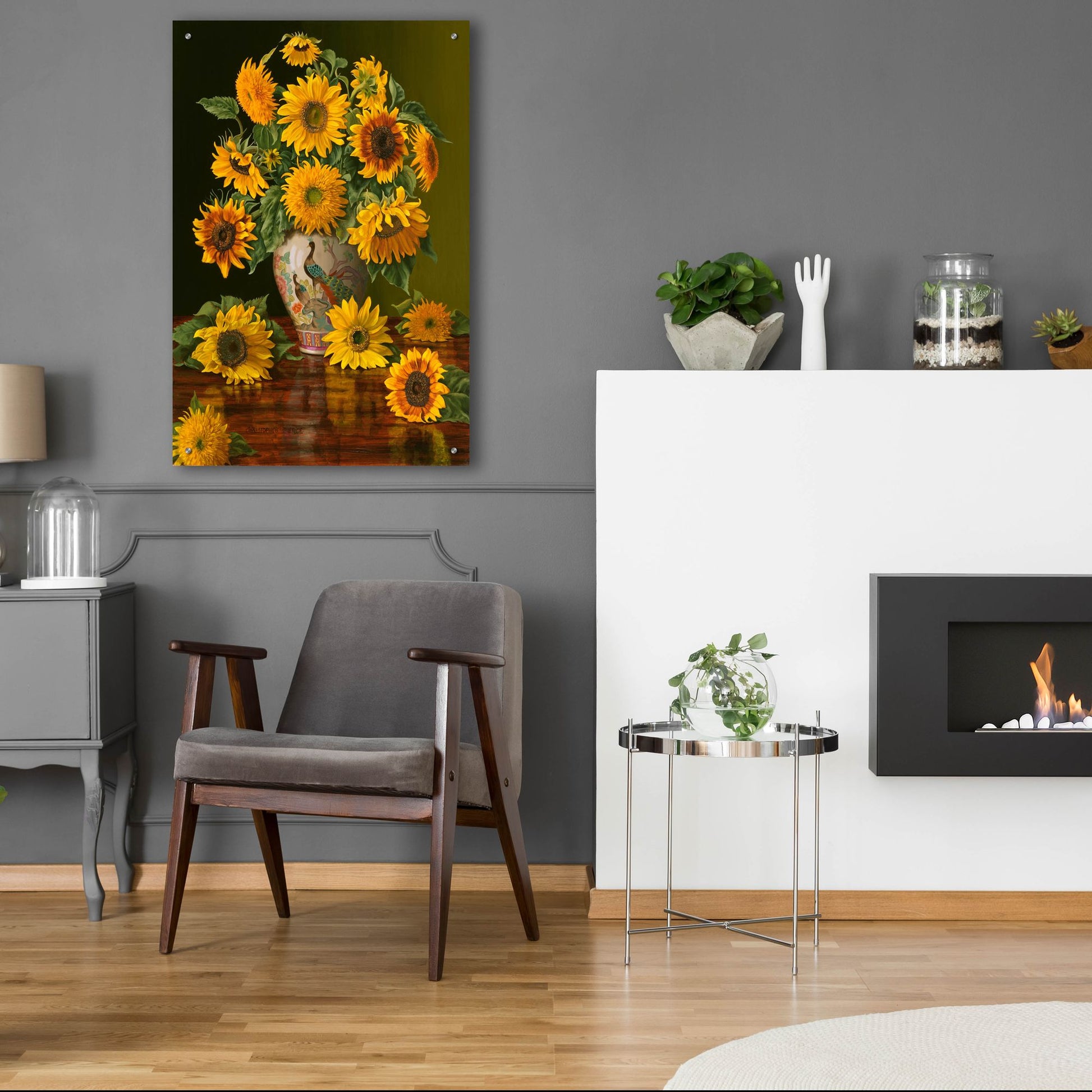 Epic Art 'Sunflowers In A Peacock Vase' by Christopher Pierce, Acrylic Glass Wall Art,24x36