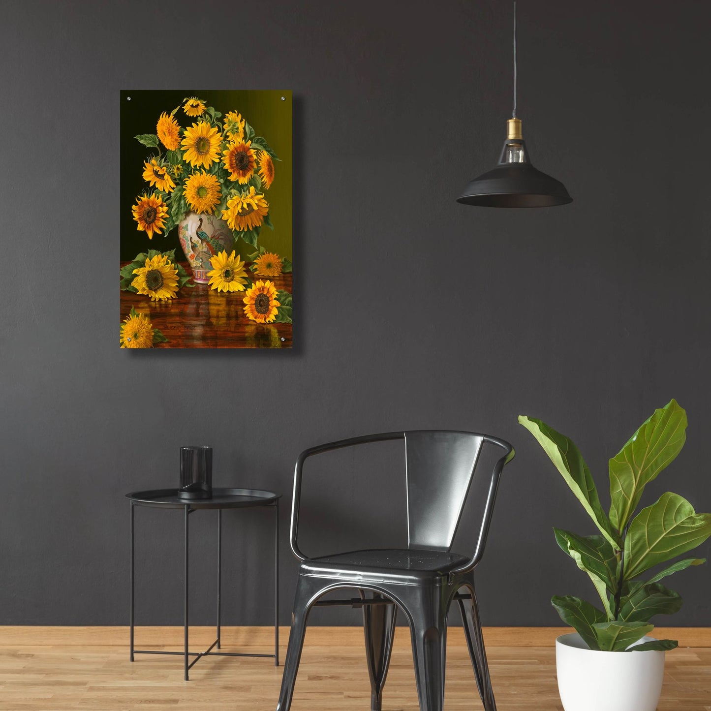 Epic Art 'Sunflowers In A Peacock Vase' by Christopher Pierce, Acrylic Glass Wall Art,24x36