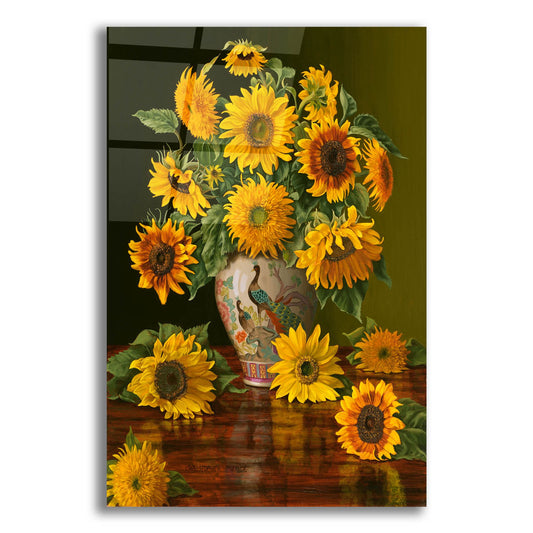 Epic Art 'Sunflowers In A Peacock Vase' by Christopher Pierce, Acrylic Glass Wall Art