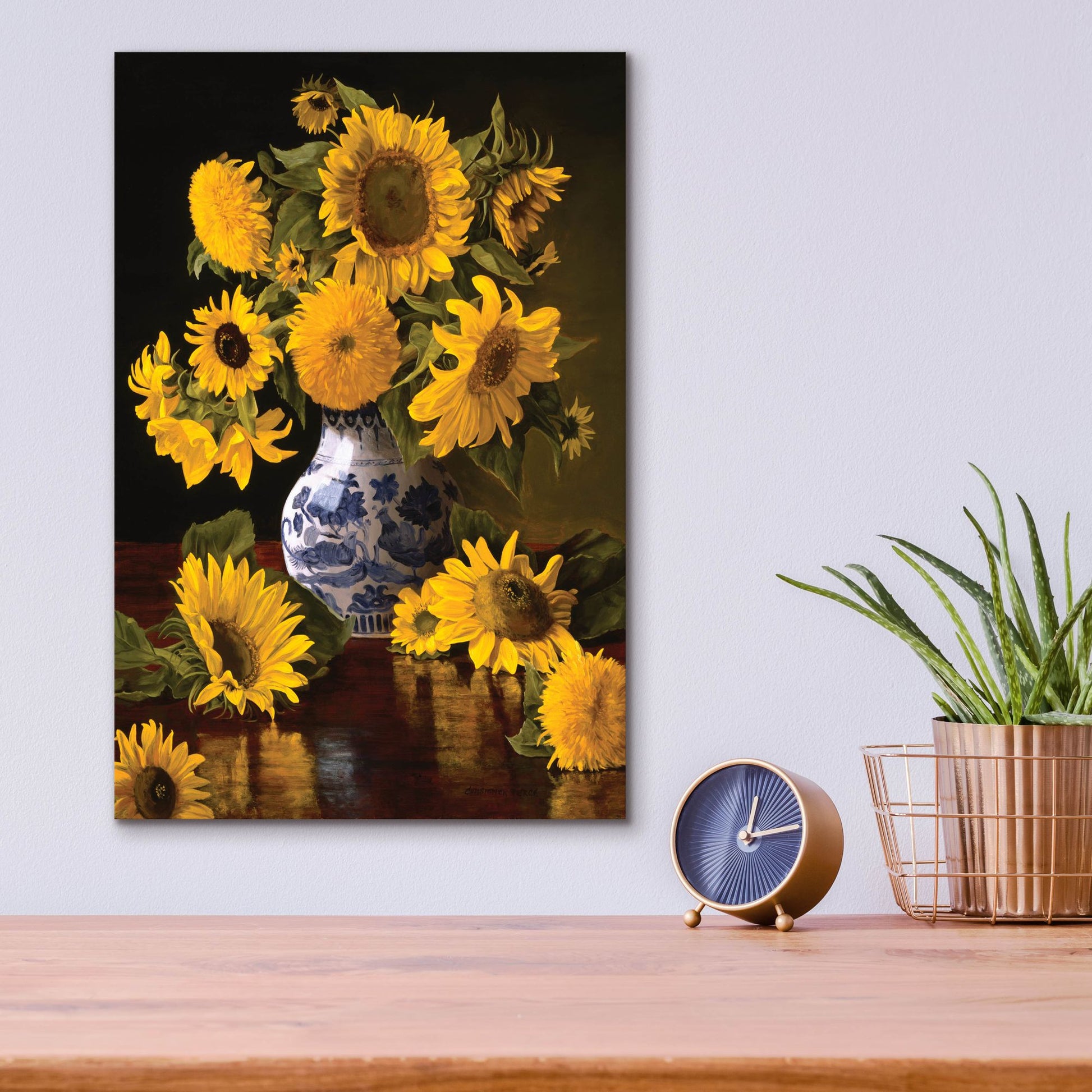 Epic Art 'Sunflowers In Blue & White Chinese Vase' by Christopher Pierce, Acrylic Glass Wall Art,12x16