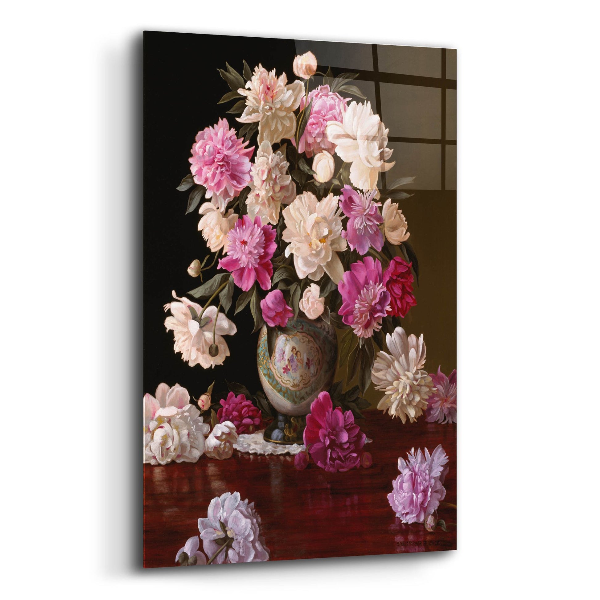 Epic Art 'Peonies In A Japanese Vase' by Christopher Pierce, Acrylic Glass Wall Art,12x16