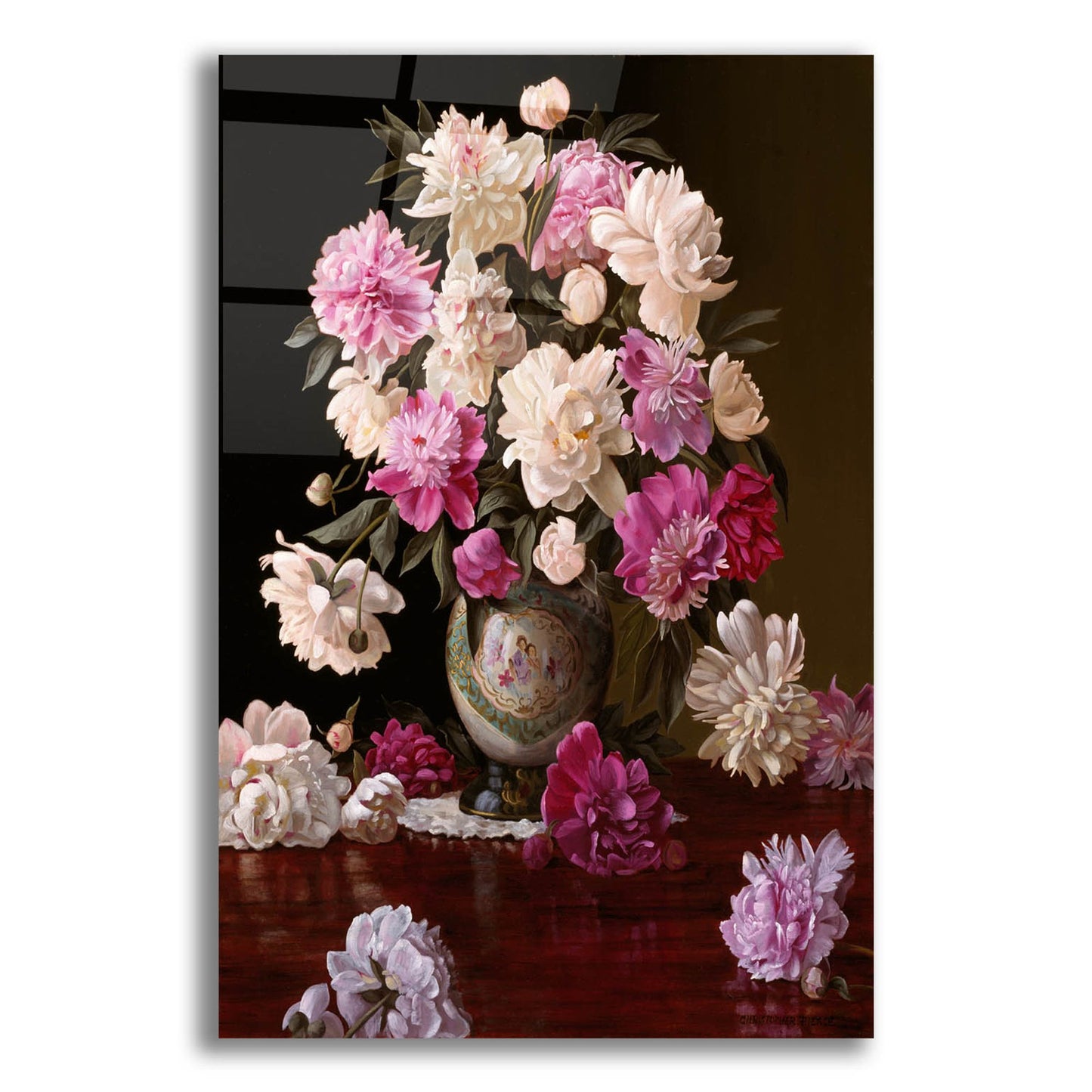 Epic Art 'Peonies In A Japanese Vase' by Christopher Pierce, Acrylic Glass Wall Art,12x16