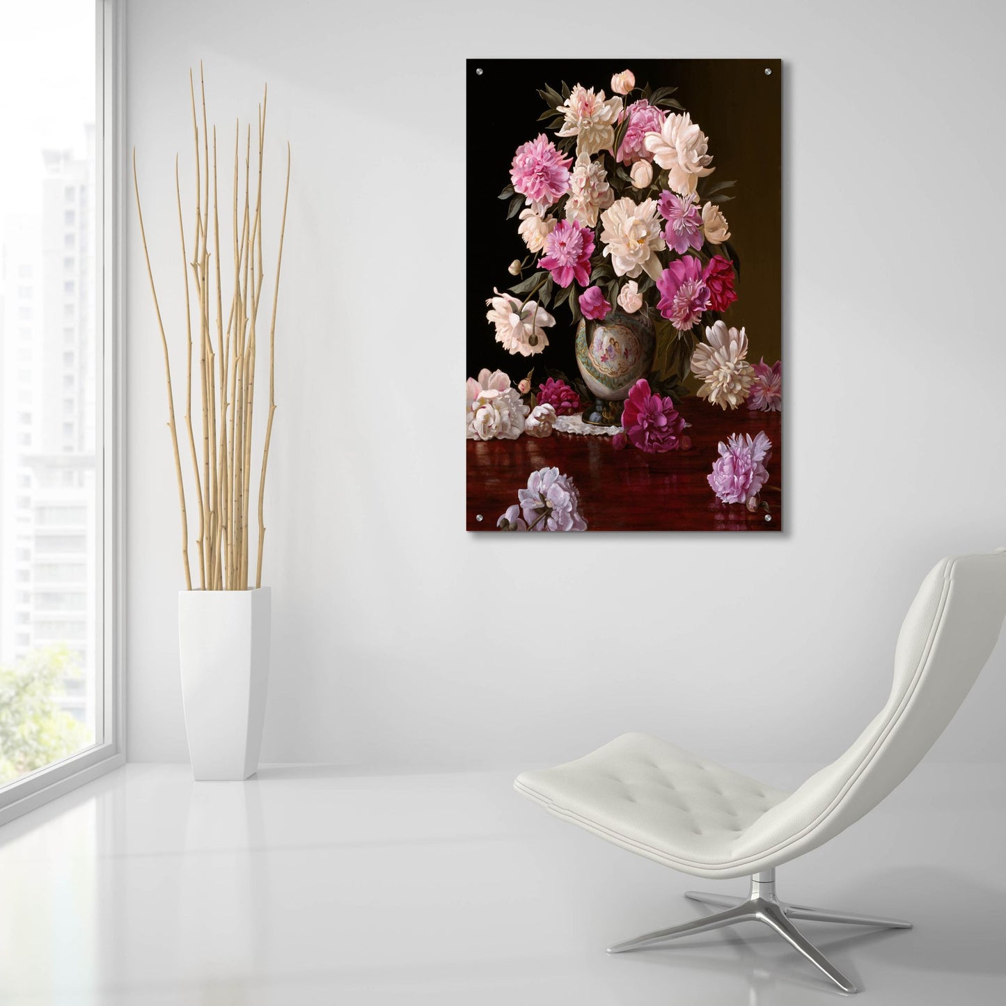 Epic Art 'Peonies In A Japanese Vase' by Christopher Pierce, Acrylic Glass Wall Art,24x36