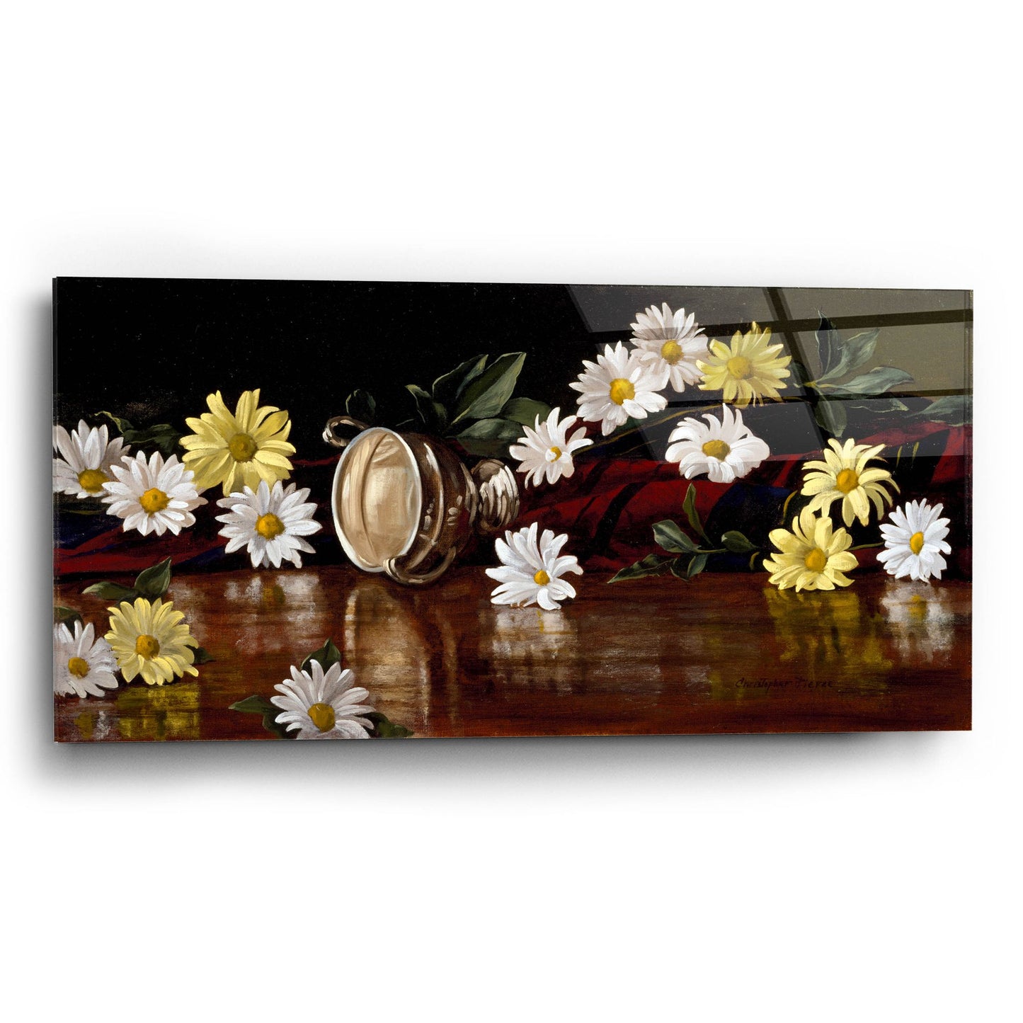 Epic Art 'Silver Bowl And Daisies' by Christopher Pierce, Acrylic Glass Wall Art,24x12