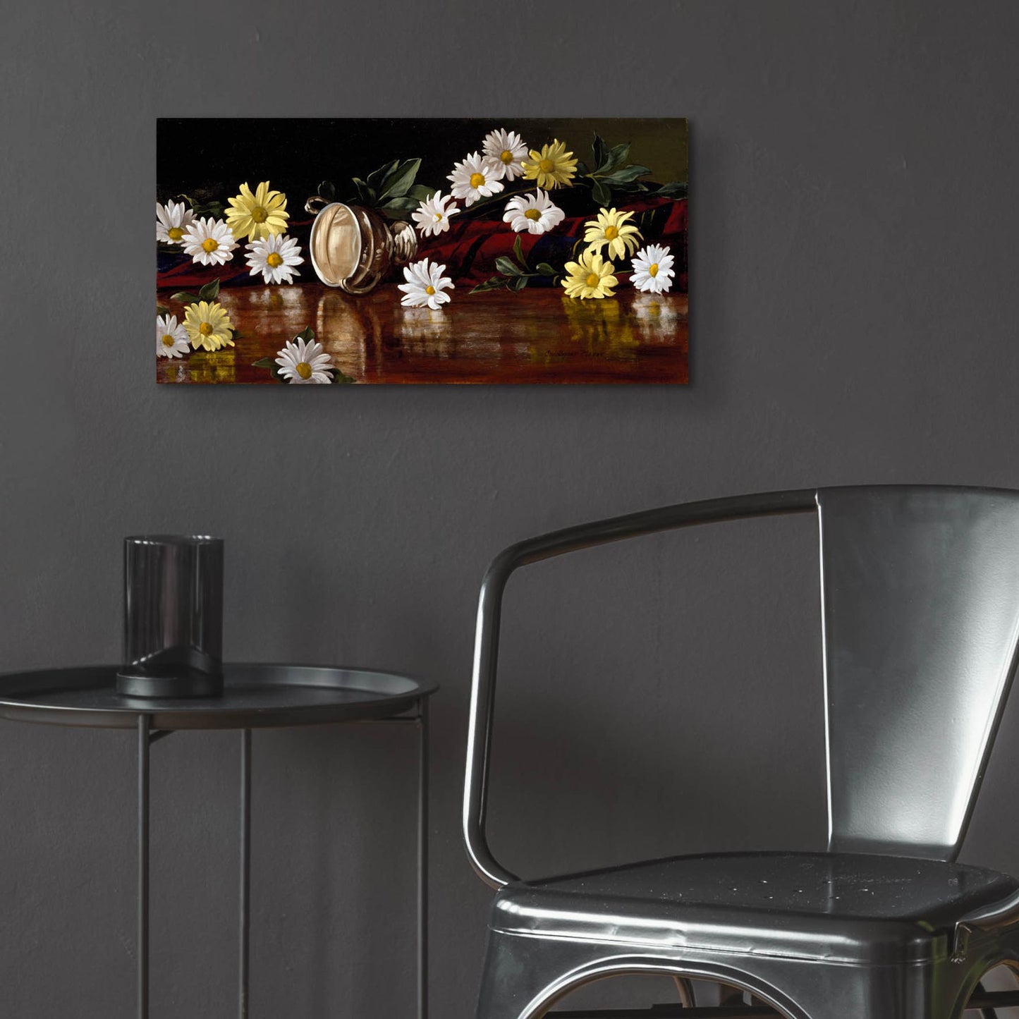 Epic Art 'Silver Bowl And Daisies' by Christopher Pierce, Acrylic Glass Wall Art,24x12