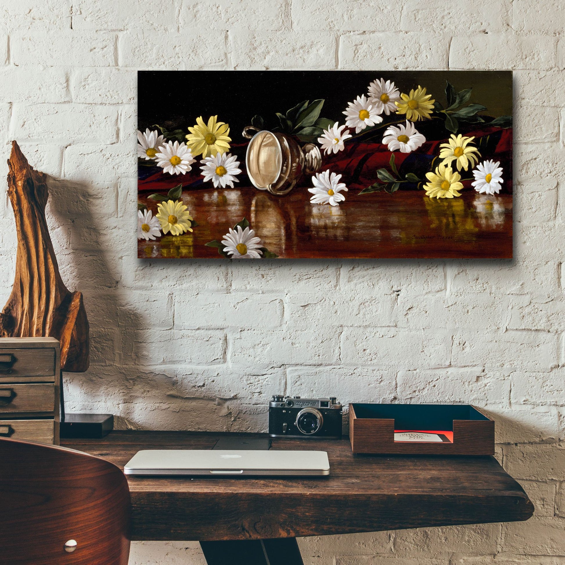 Epic Art 'Silver Bowl And Daisies' by Christopher Pierce, Acrylic Glass Wall Art,24x12