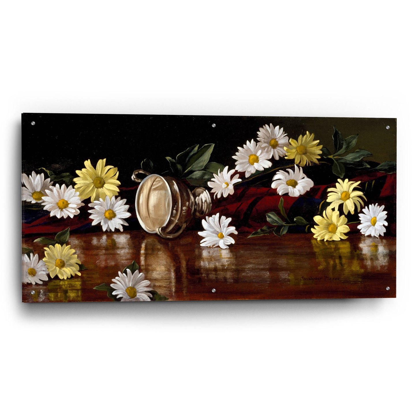 Epic Art 'Silver Bowl And Daisies' by Christopher Pierce, Acrylic Glass Wall Art,48x24