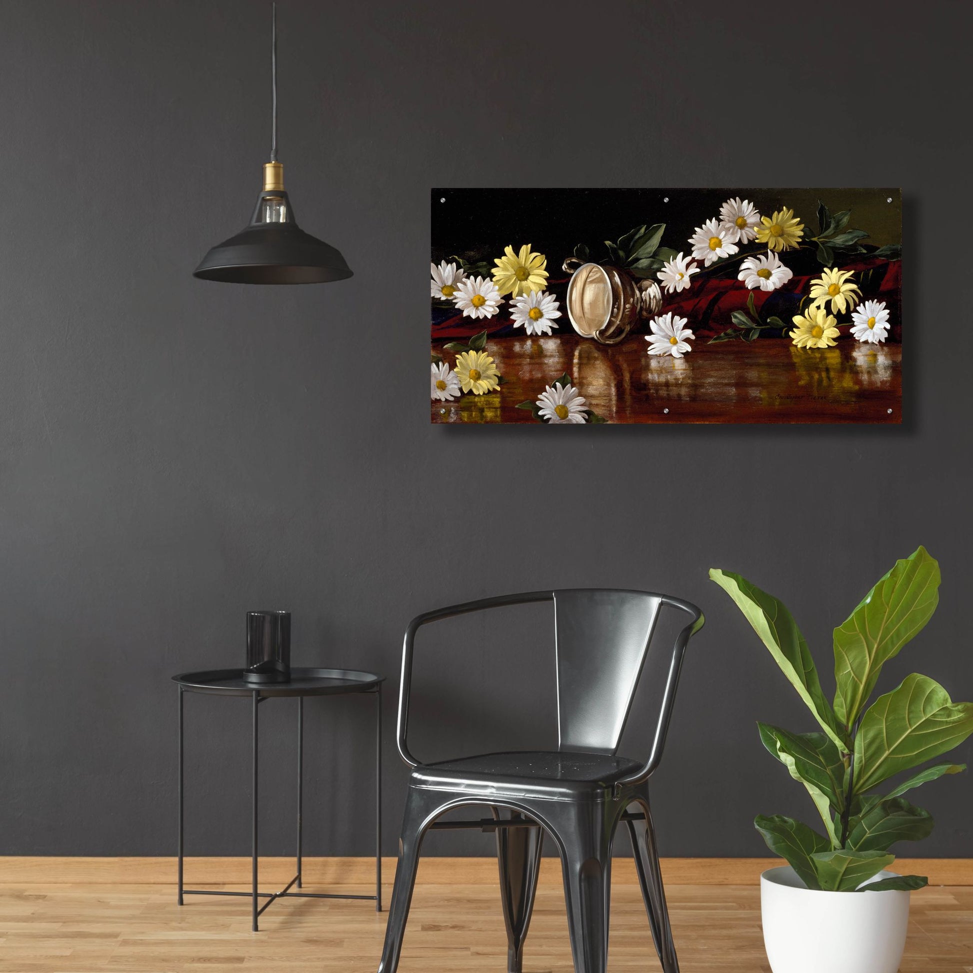 Epic Art 'Silver Bowl And Daisies' by Christopher Pierce, Acrylic Glass Wall Art,48x24