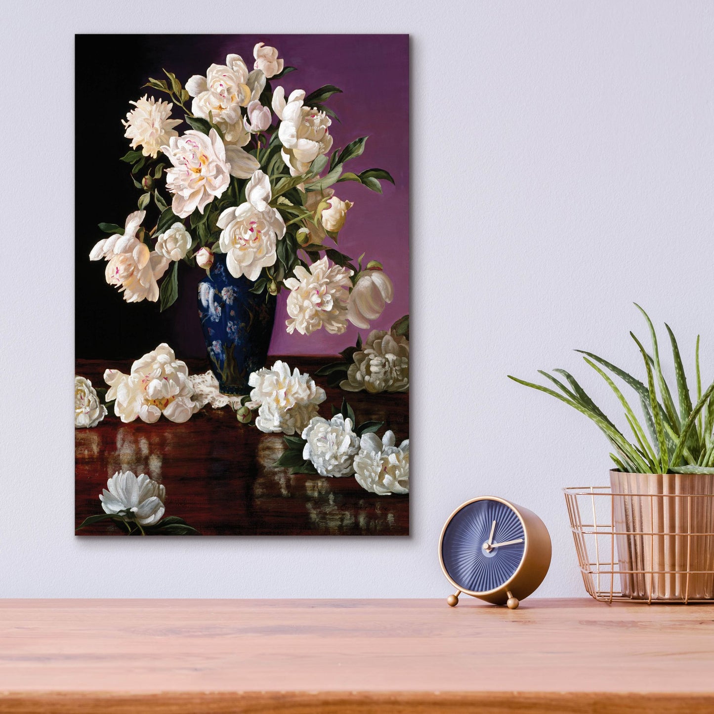 Epic Art 'White Peonies In Blue Chinese Vase' by Christopher Pierce, Acrylic Glass Wall Art,12x16