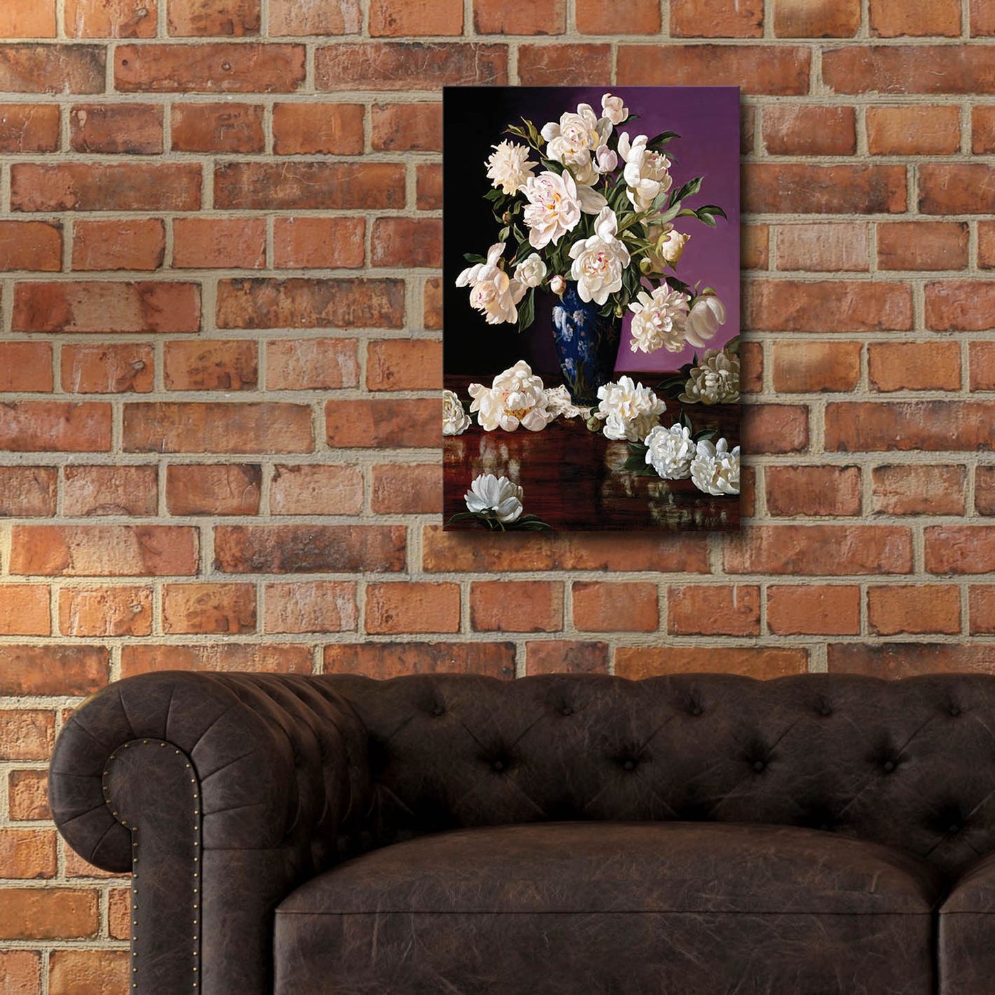 Epic Art 'White Peonies In Blue Chinese Vase' by Christopher Pierce, Acrylic Glass Wall Art,16x24