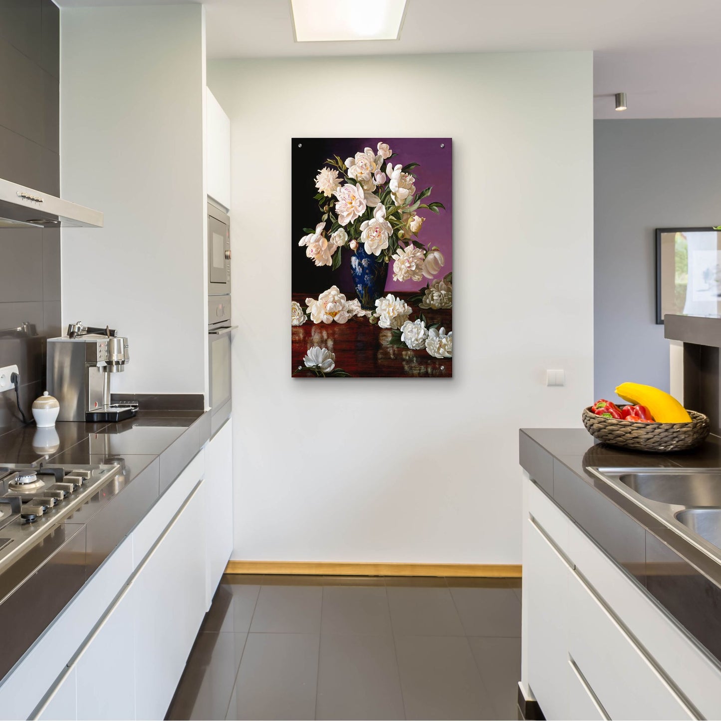 Epic Art 'White Peonies In Blue Chinese Vase' by Christopher Pierce, Acrylic Glass Wall Art,24x36