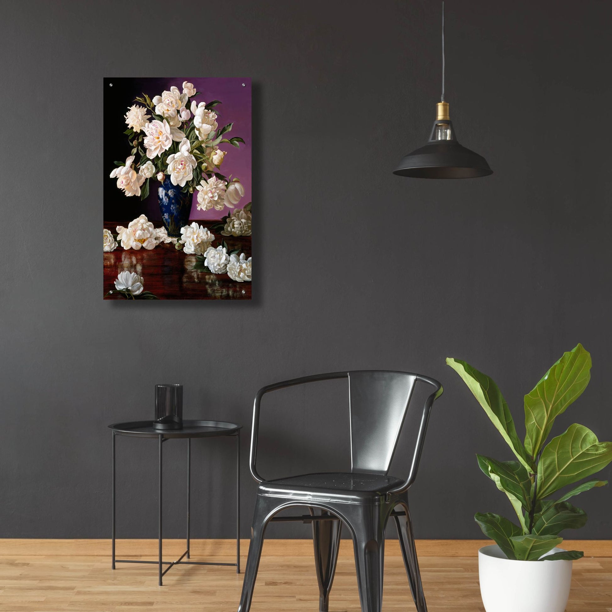 Epic Art 'White Peonies In Blue Chinese Vase' by Christopher Pierce, Acrylic Glass Wall Art,24x36