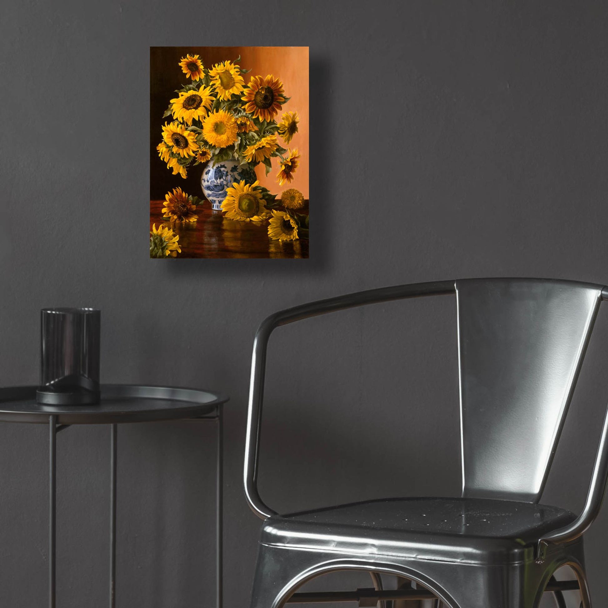 Epic Art 'Sunflowers In A Blue Willow Vase' by Christopher Pierce, Acrylic Glass Wall Art,12x16