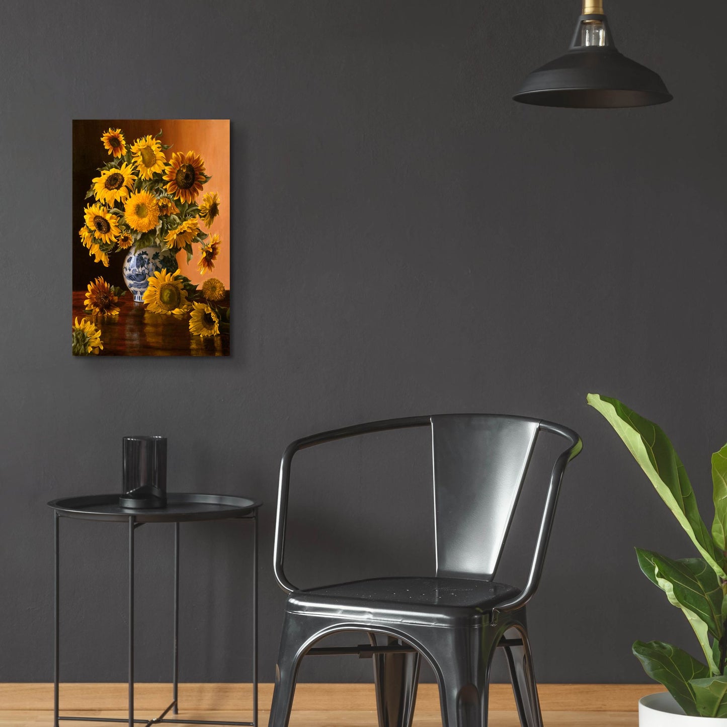 Epic Art 'Sunflowers In A Blue Willow Vase' by Christopher Pierce, Acrylic Glass Wall Art,16x24