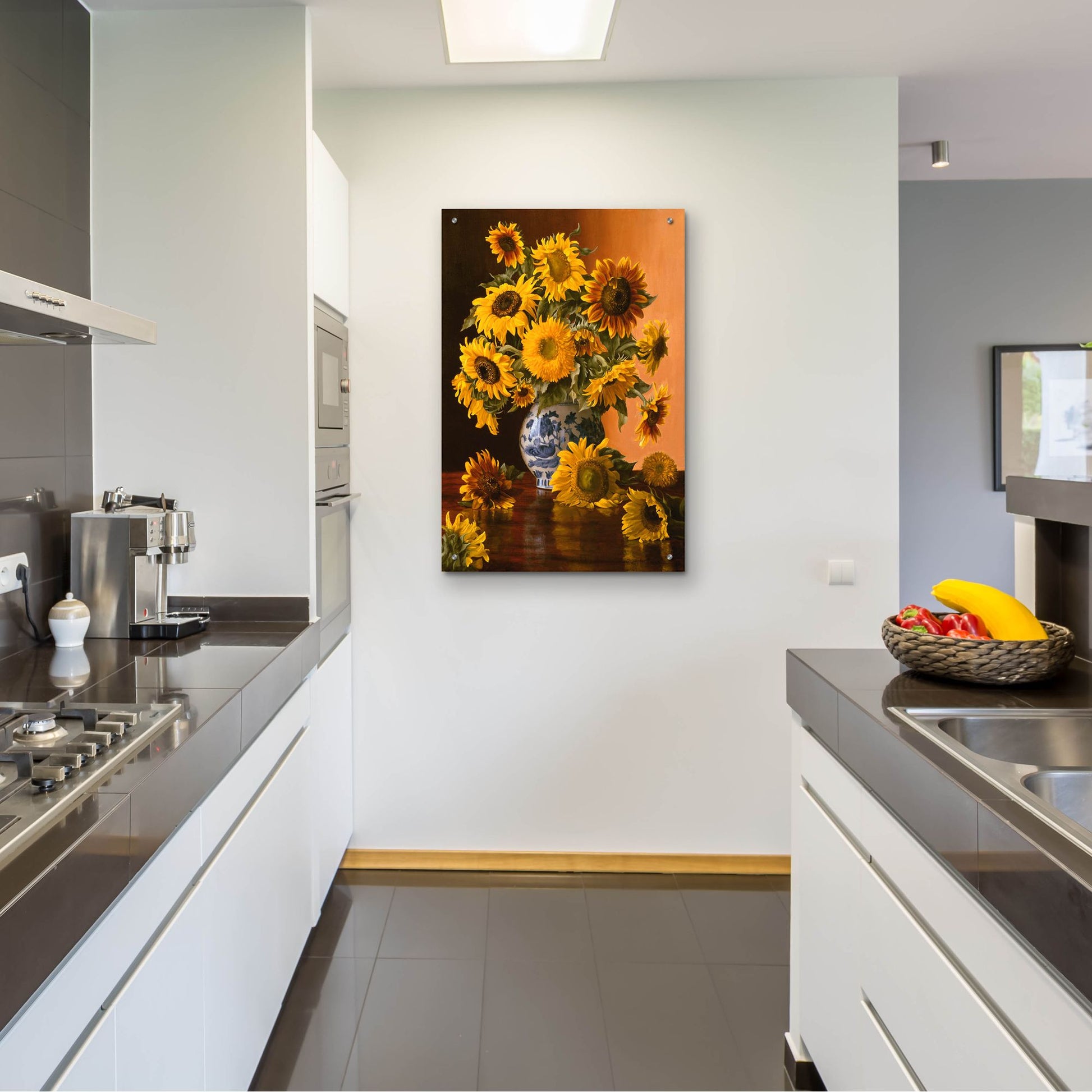 Epic Art 'Sunflowers In A Blue Willow Vase' by Christopher Pierce, Acrylic Glass Wall Art,24x36