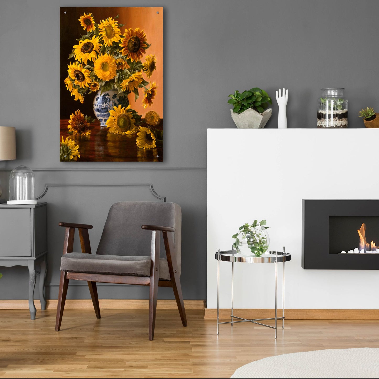 Epic Art 'Sunflowers In A Blue Willow Vase' by Christopher Pierce, Acrylic Glass Wall Art,24x36