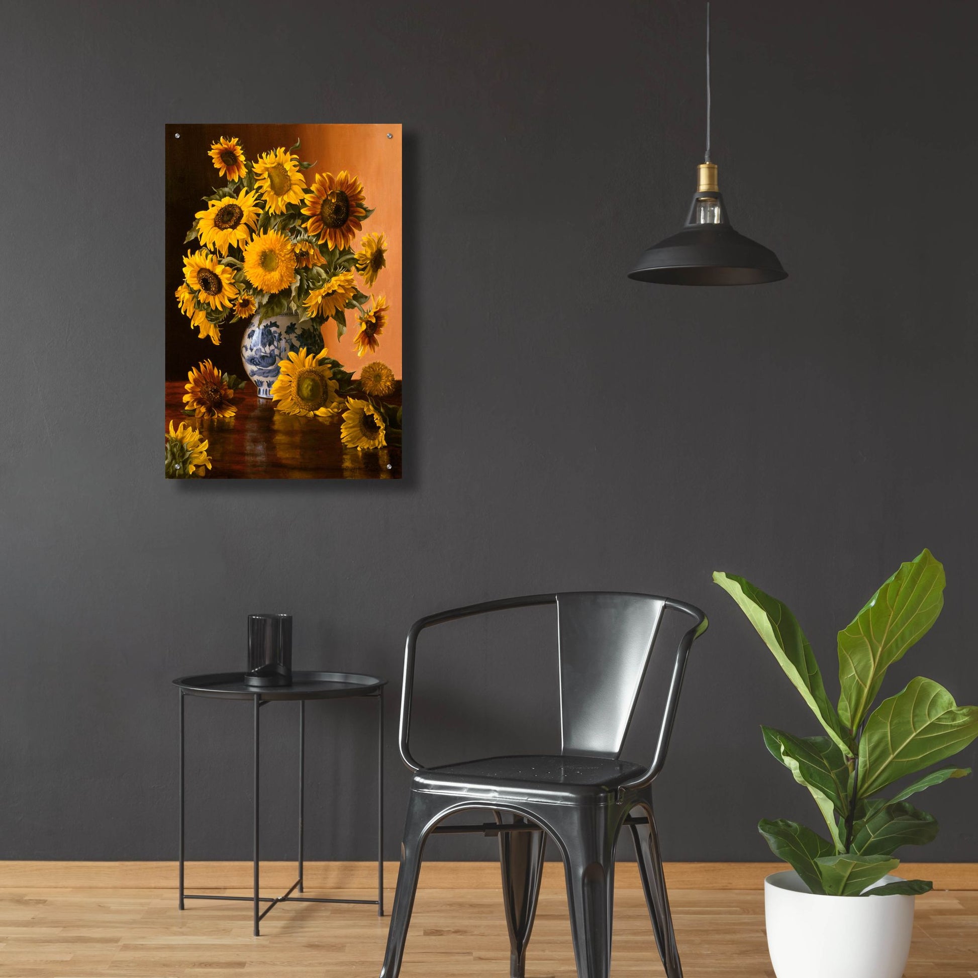 Epic Art 'Sunflowers In A Blue Willow Vase' by Christopher Pierce, Acrylic Glass Wall Art,24x36