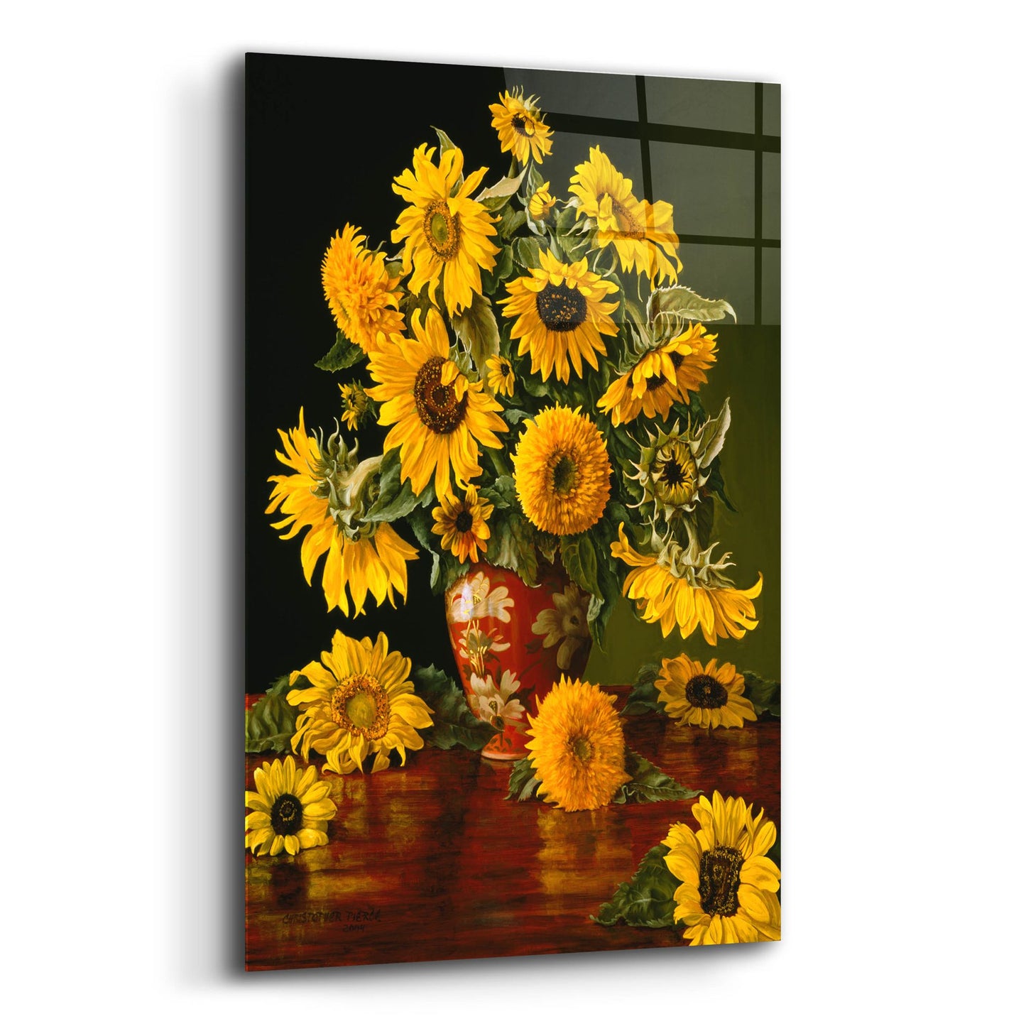 Epic Art 'Sunflowers In A Crimson Vase' by Christopher Pierce, Acrylic Glass Wall Art,12x16