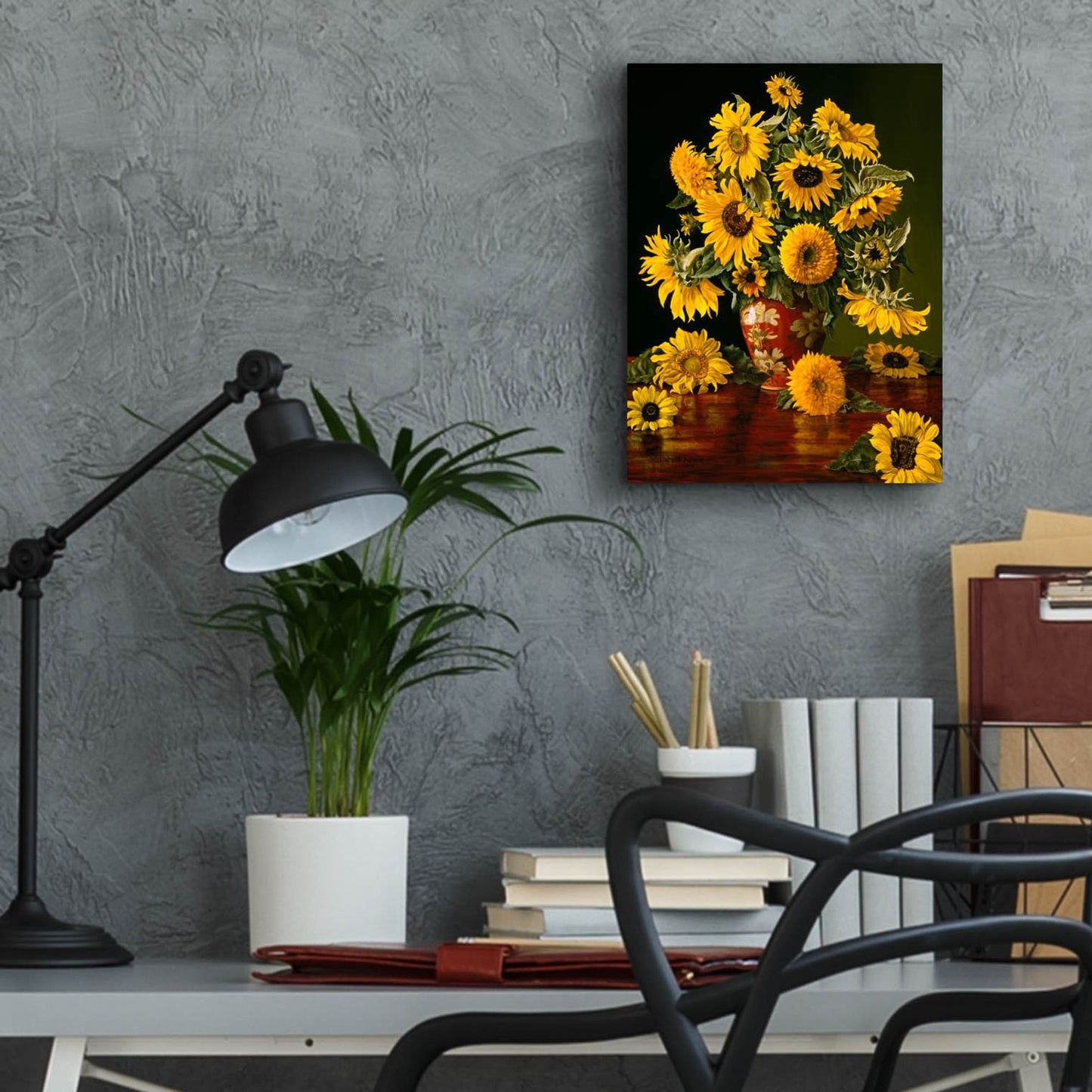 Epic Art 'Sunflowers In A Crimson Vase' by Christopher Pierce, Acrylic Glass Wall Art,12x16