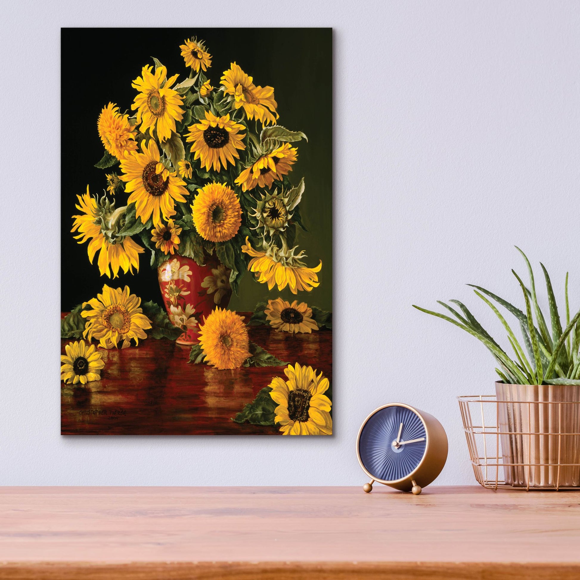 Epic Art 'Sunflowers In A Crimson Vase' by Christopher Pierce, Acrylic Glass Wall Art,12x16