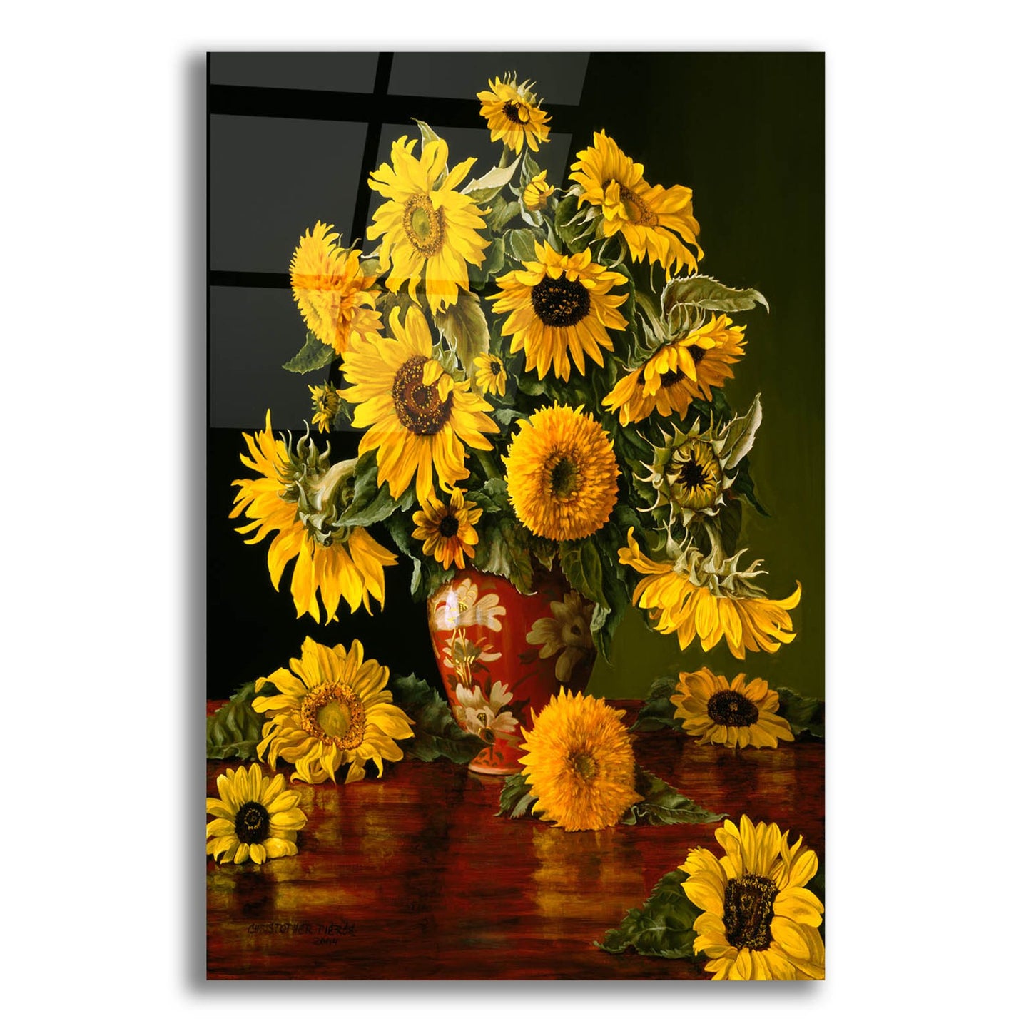 Epic Art 'Sunflowers In A Crimson Vase' by Christopher Pierce, Acrylic Glass Wall Art,12x16